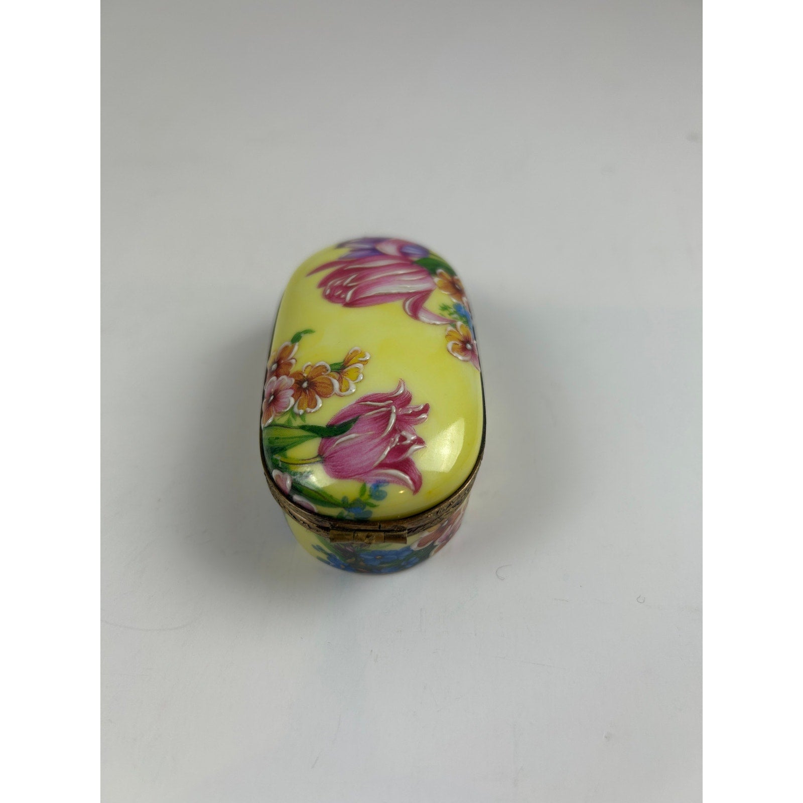 Rochard Limoges France Trinket Box Raised Floral Hand Painted Yellow Oval
