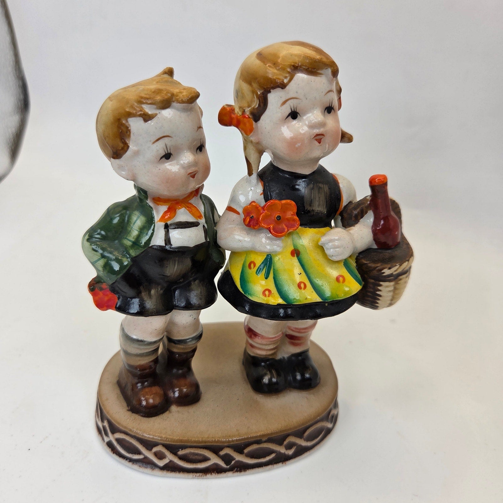 Occupied Japan Boy Girl Couple Figurine Hand Painted Porcelain 4.5in Vintage
