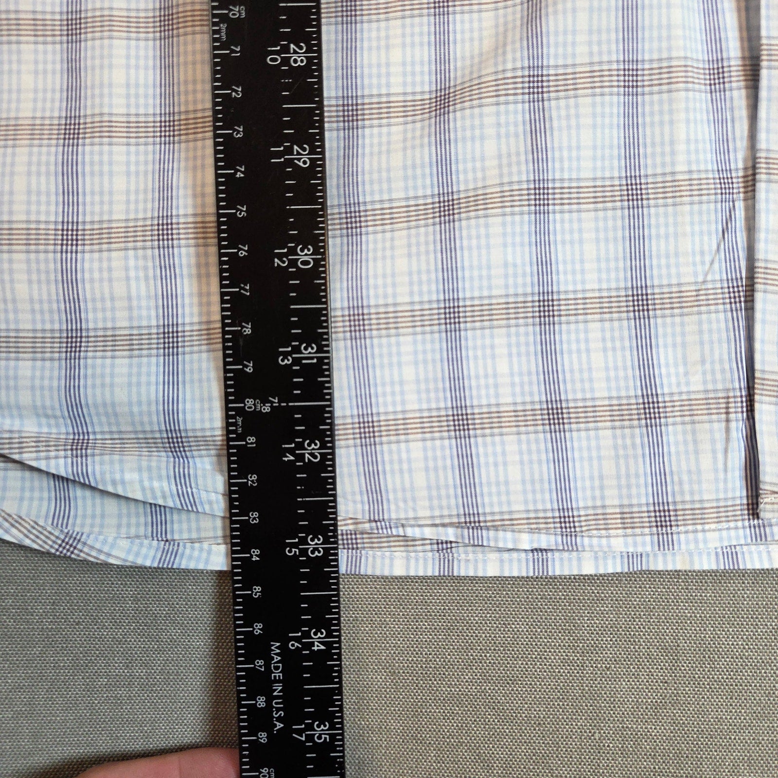 Peter Millar XL Cotton Plaid Button Down Shirt Blue Tan Long Sleeve Casual
