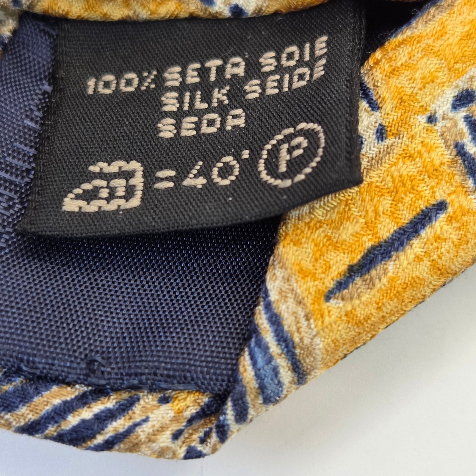 Ermenegildo Zegna Silk Tie Gold Navy Geometric 4" Italy