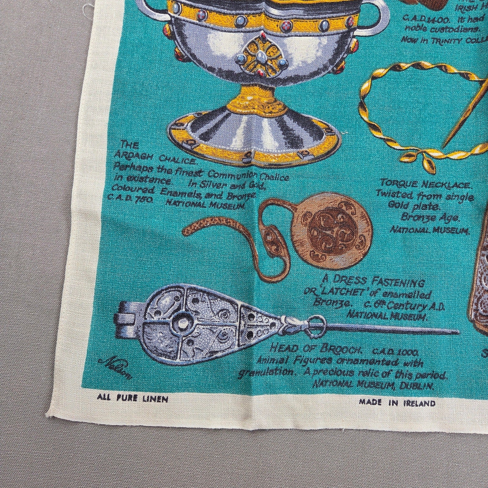 Vintage Nelson Ireland's Treasures Pure Linen Tea Towel Made In Ireland 29x19