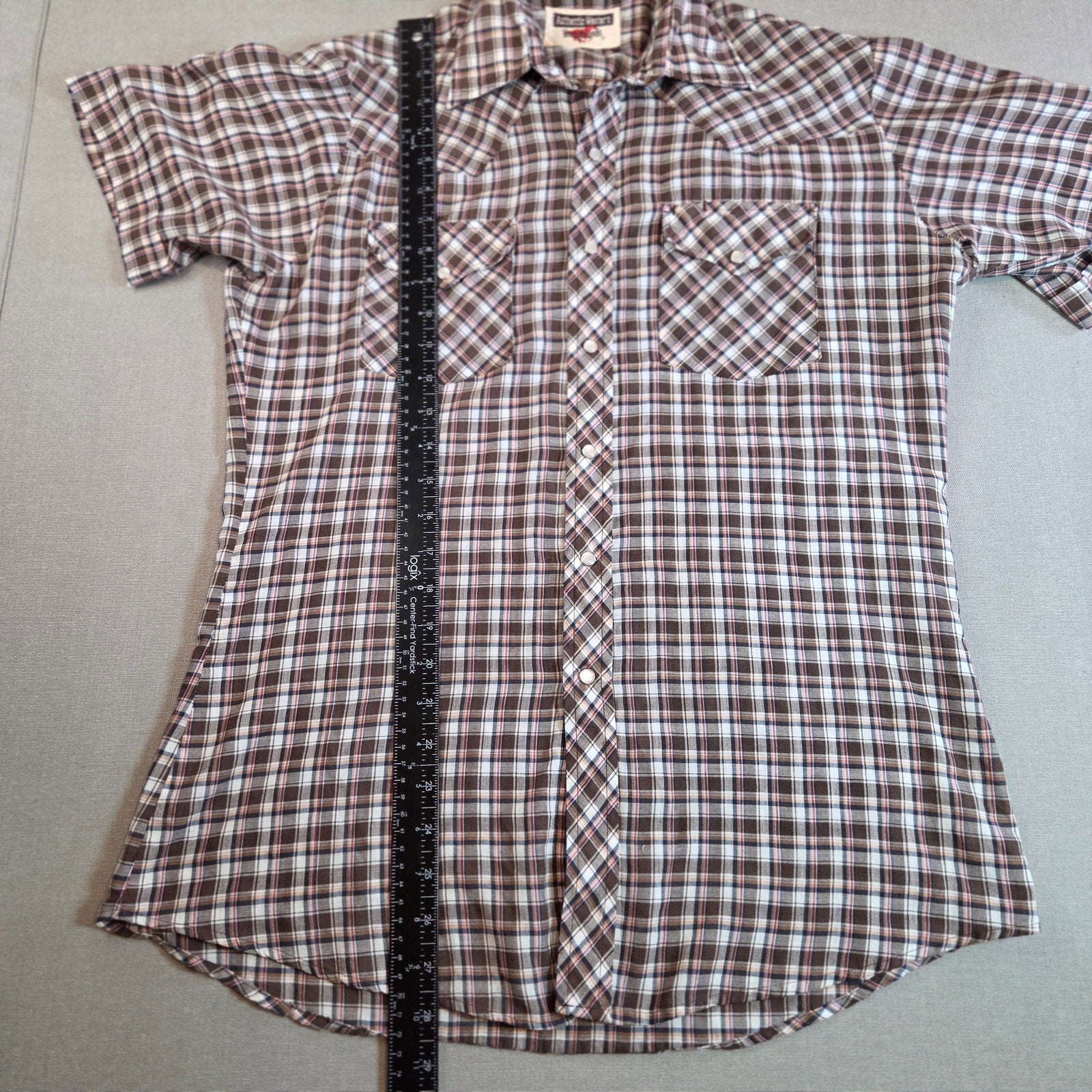 Vintage Youngbloods Western Pearl Snap Plaid Shirt Brown Tan Red Size M
