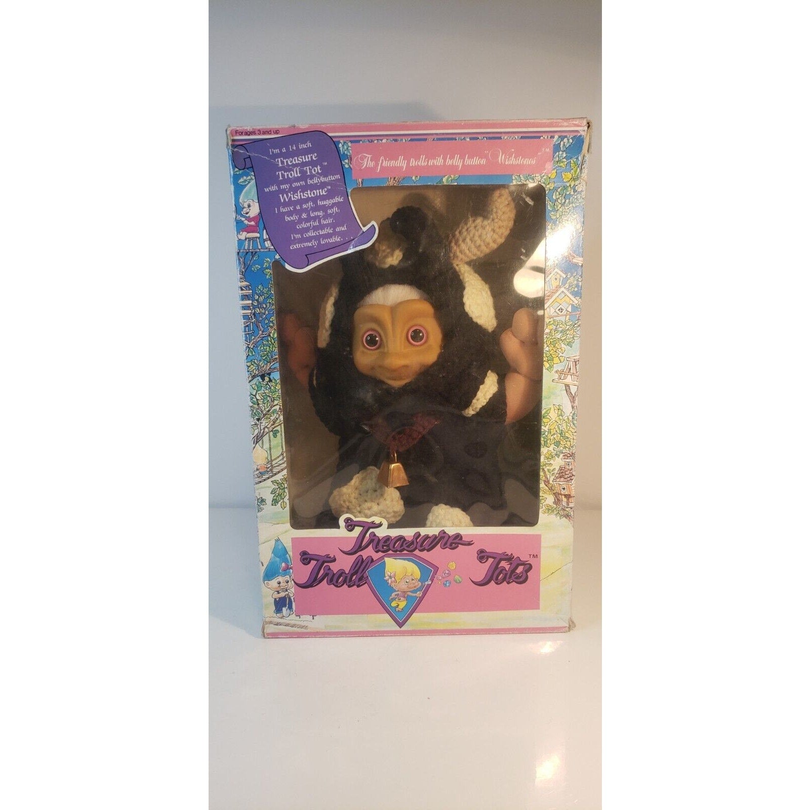 1991 Treasure Troll Tot 14" Doll Bellybutton Wishstone Vintage Cow Outfit