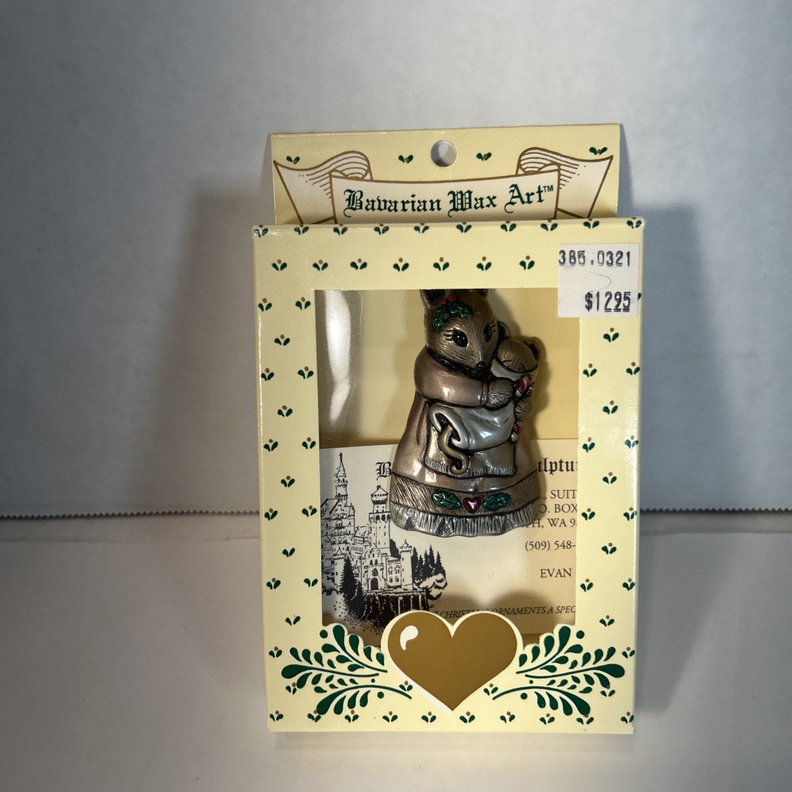 Bavarian Wax Sculpture Mother Mouse Holding a Baby Ornament