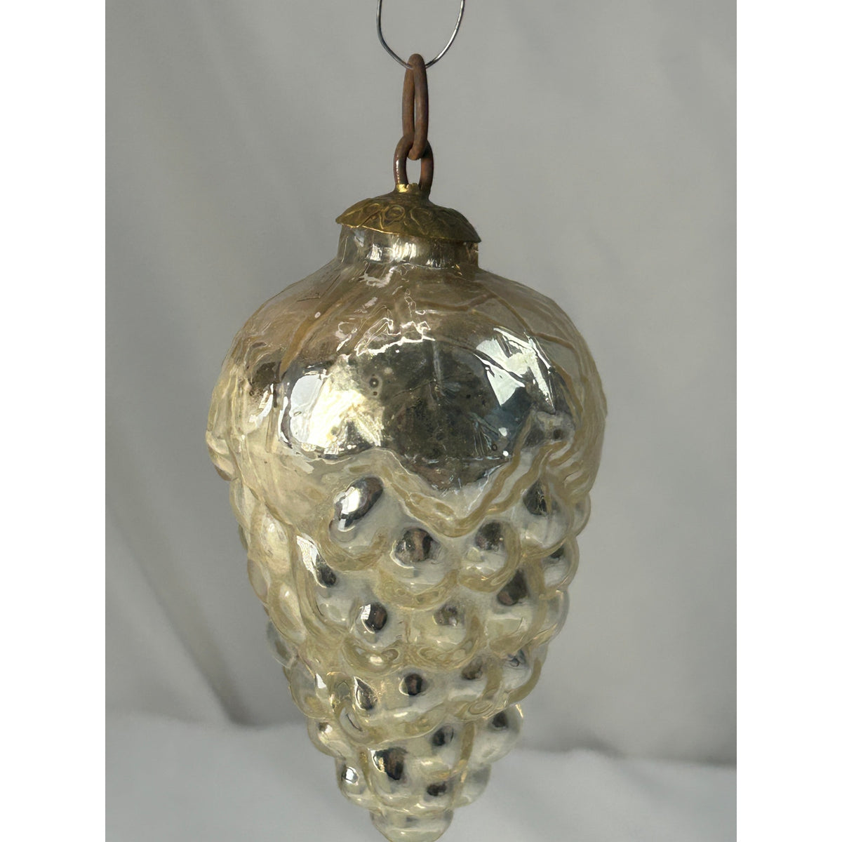 Antique 1800s German Kugel Silver Grape Cluster Glass Christmas Ornament 4"