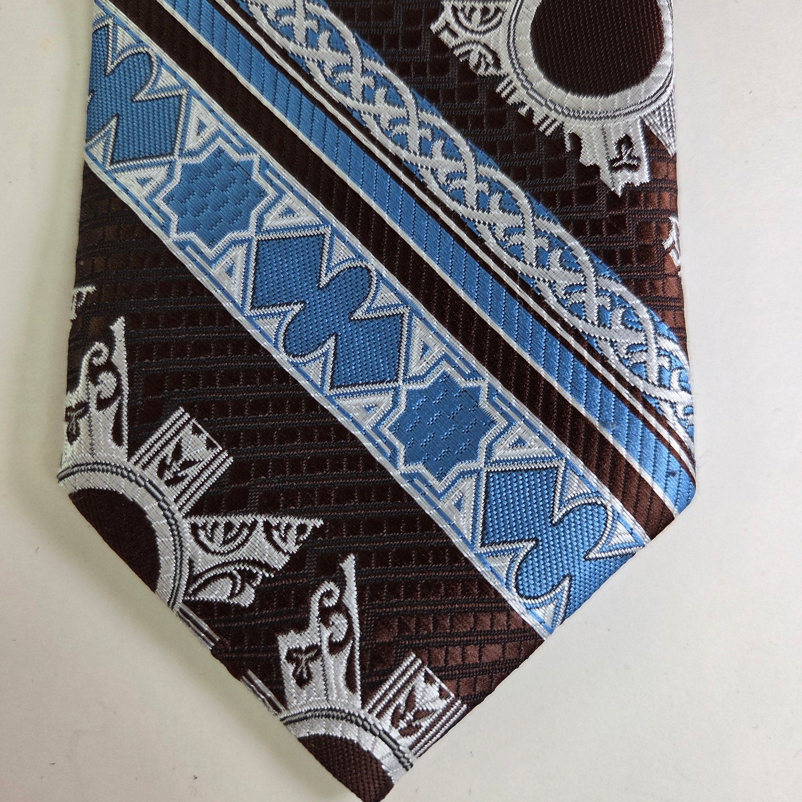 Oscar de la Renta Brown Blue Geometric Tie 4" Wide Vintage Polyester