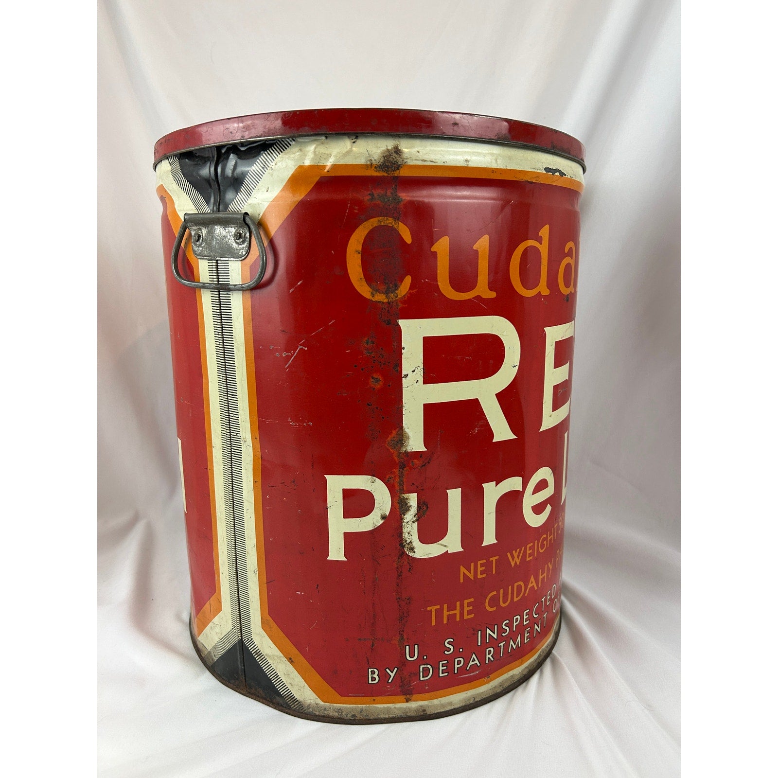Vintage Cudahy Rex Pure Lard 50 lb Metal Pail Can With Lid