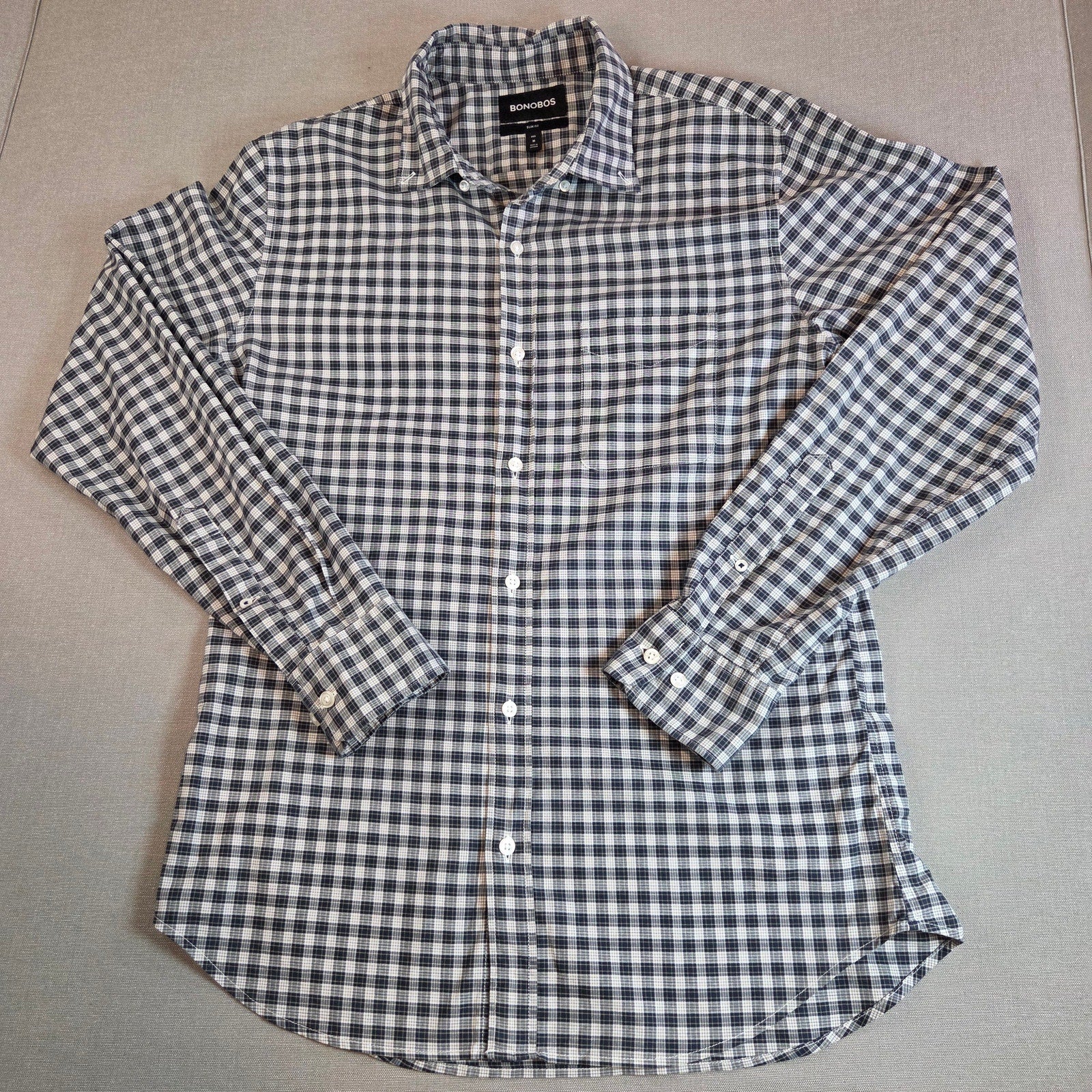 Bonobos Slim Fit Gingham Plaid Button Down Shirt Mens M Stretch Cotton