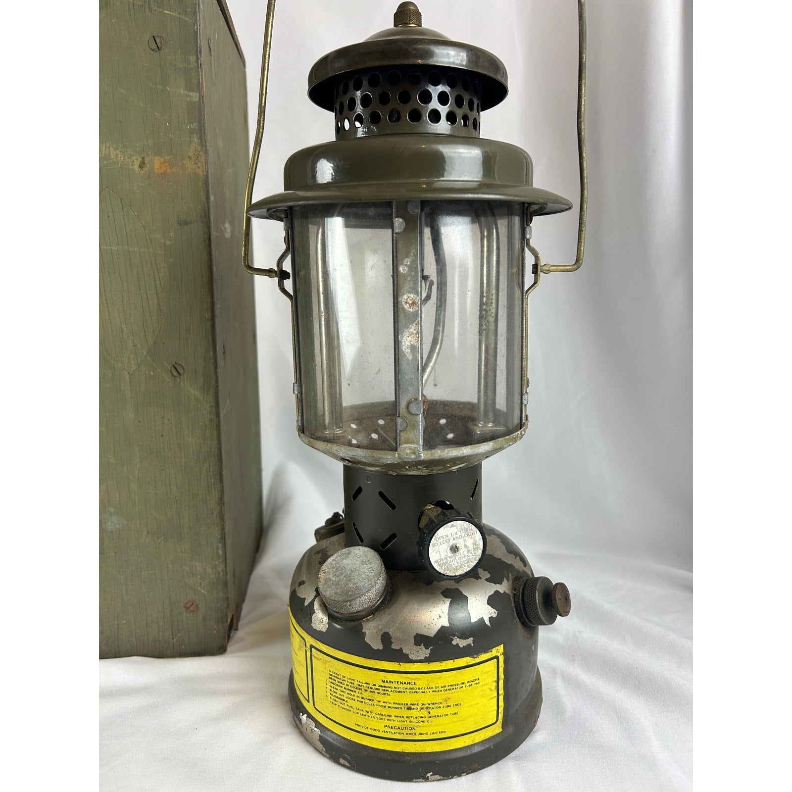 US Military 1963 SMP Lantern With Original Wood Crate Camping Light