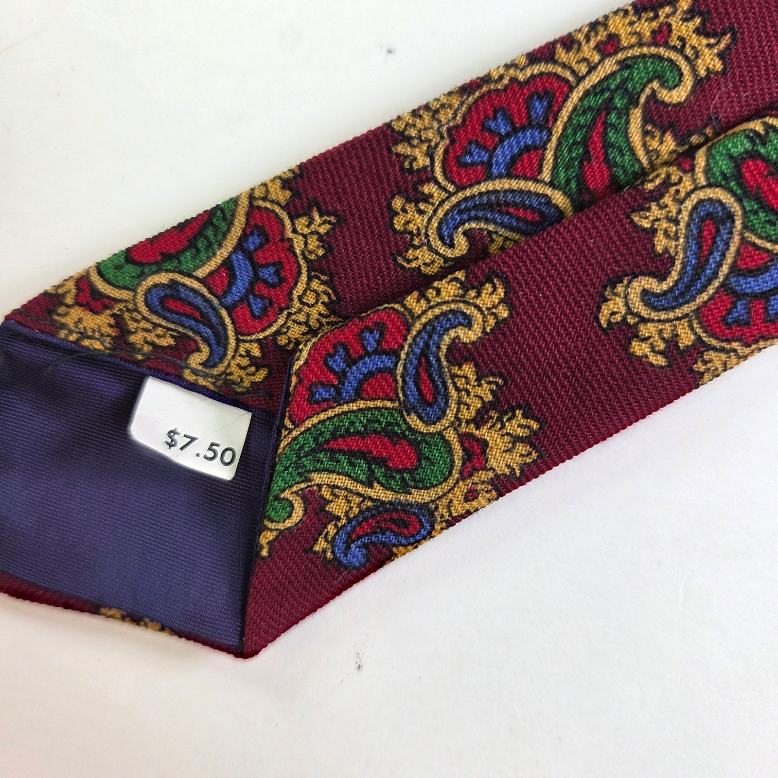 Vintage Bert Pulitzer Paisley Tie Maroon Gold Green 4.5" Wide Made USA