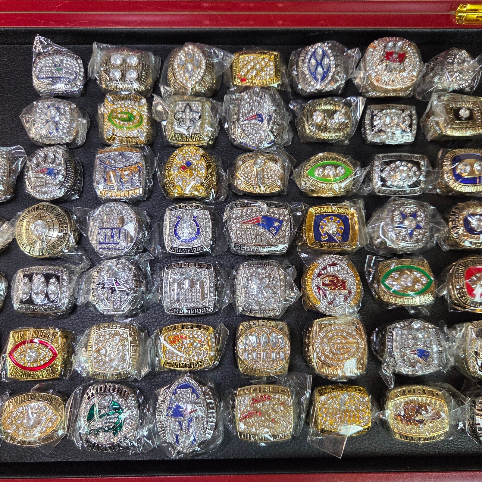 Complete NFL Super Bowl Replica Ring Set I–LIX w/ Case & Trophy Football