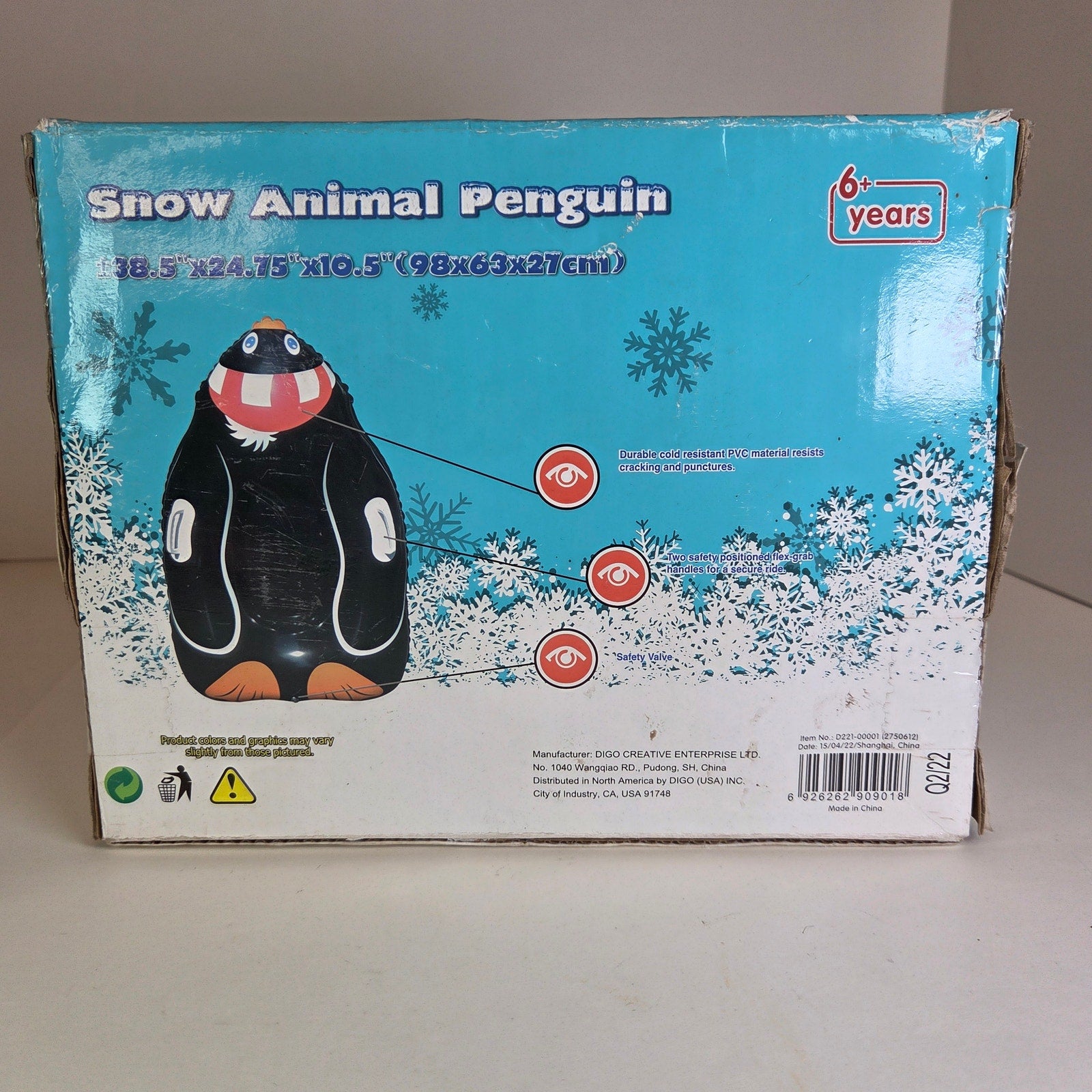 Snow Zone Penguin Snow Tube Inflatable Sled 38" x 25" New in Box Winter Toy