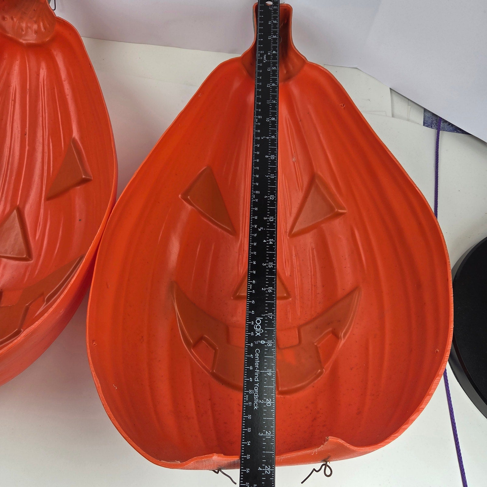 Vintage 22" Blow Mold Jack O Lantern Pumpkin 2 Piece Halloween Unmarked