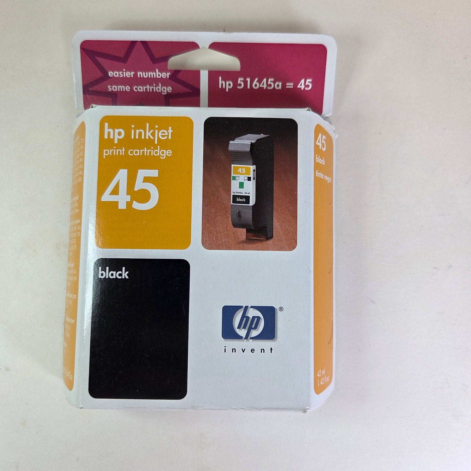 HP 45 Black Ink Cartridge 51645A Sealed Box Expired 2002 OEM Genuine