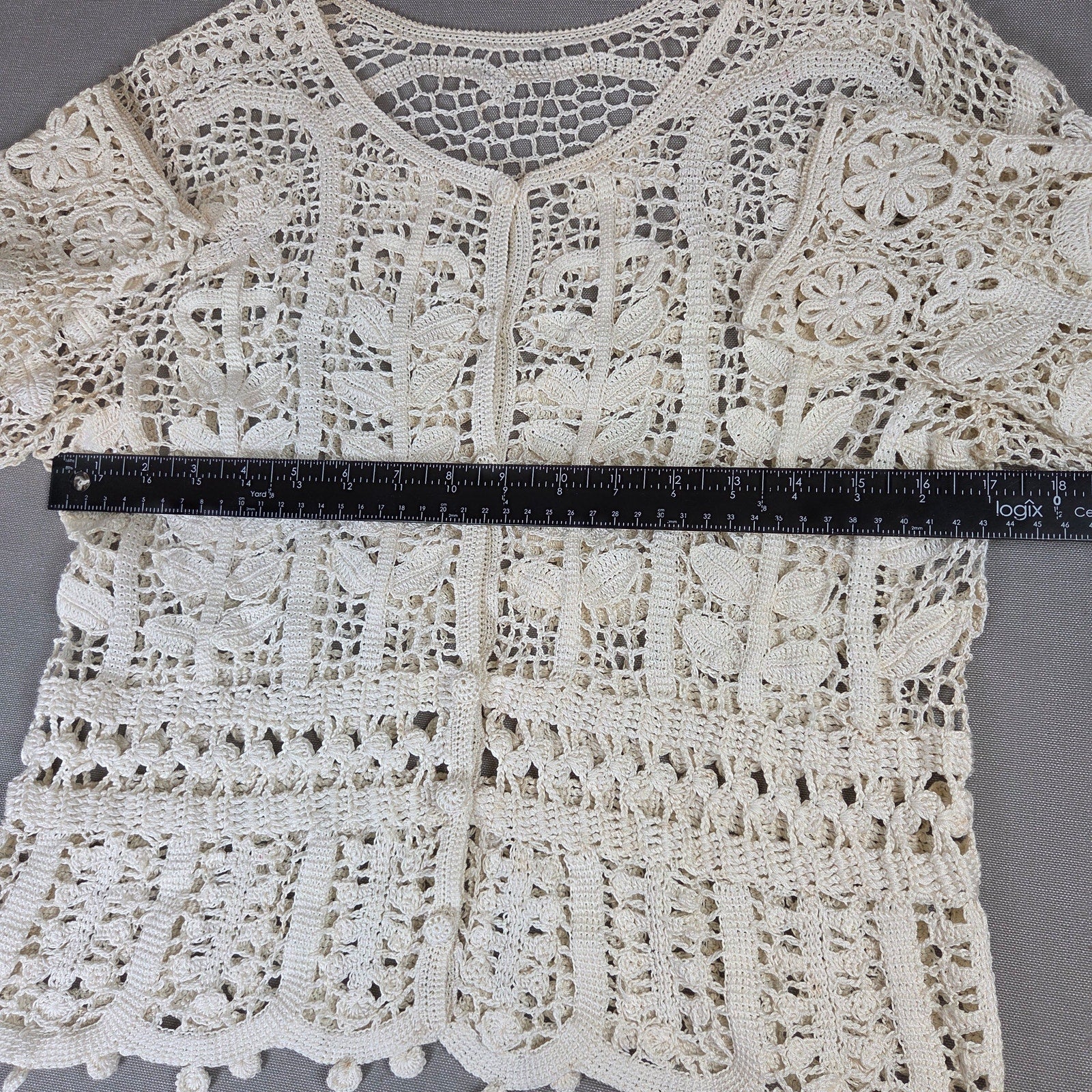 Unbranded Crochet Lace Cardigan Open Knit Floral Button Front Sweater