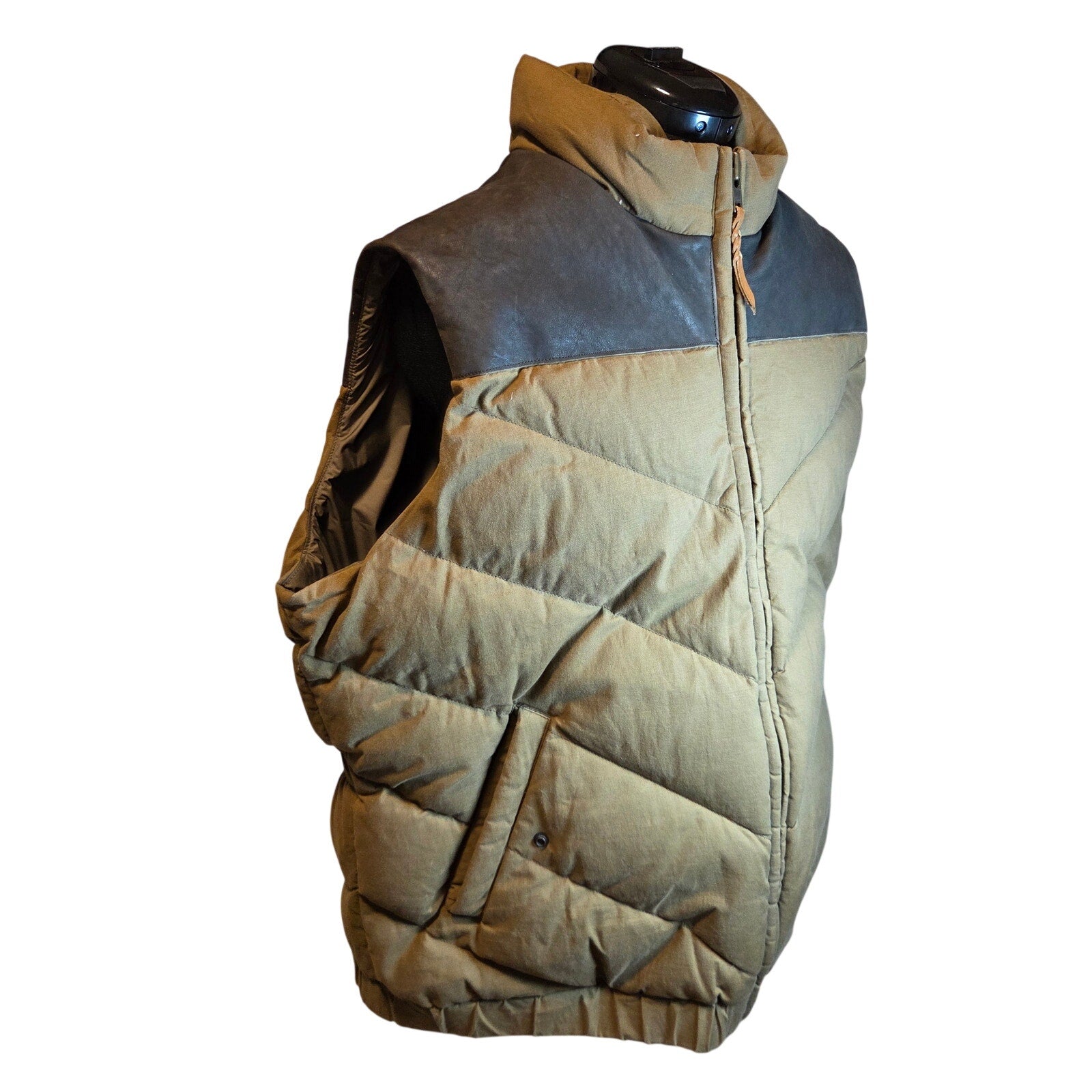 Filson Women's Down Vest XXL Antique Bronze Calfskin Leather Goose Down Puffer