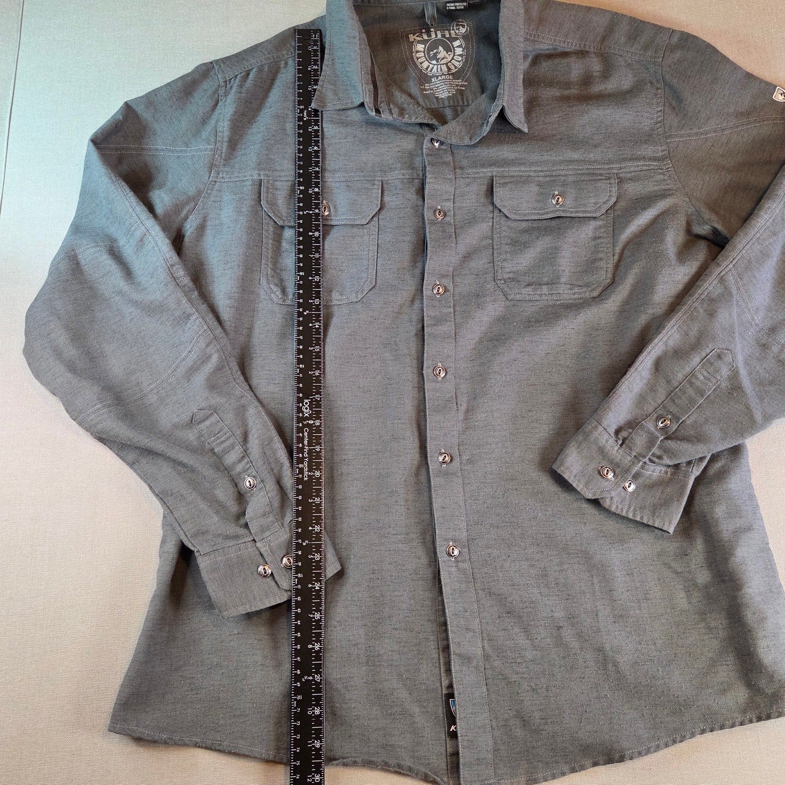 Kuhl Men’s XL Button Up Shirt Gray Long Sleeve Cotton Blend Outdoor