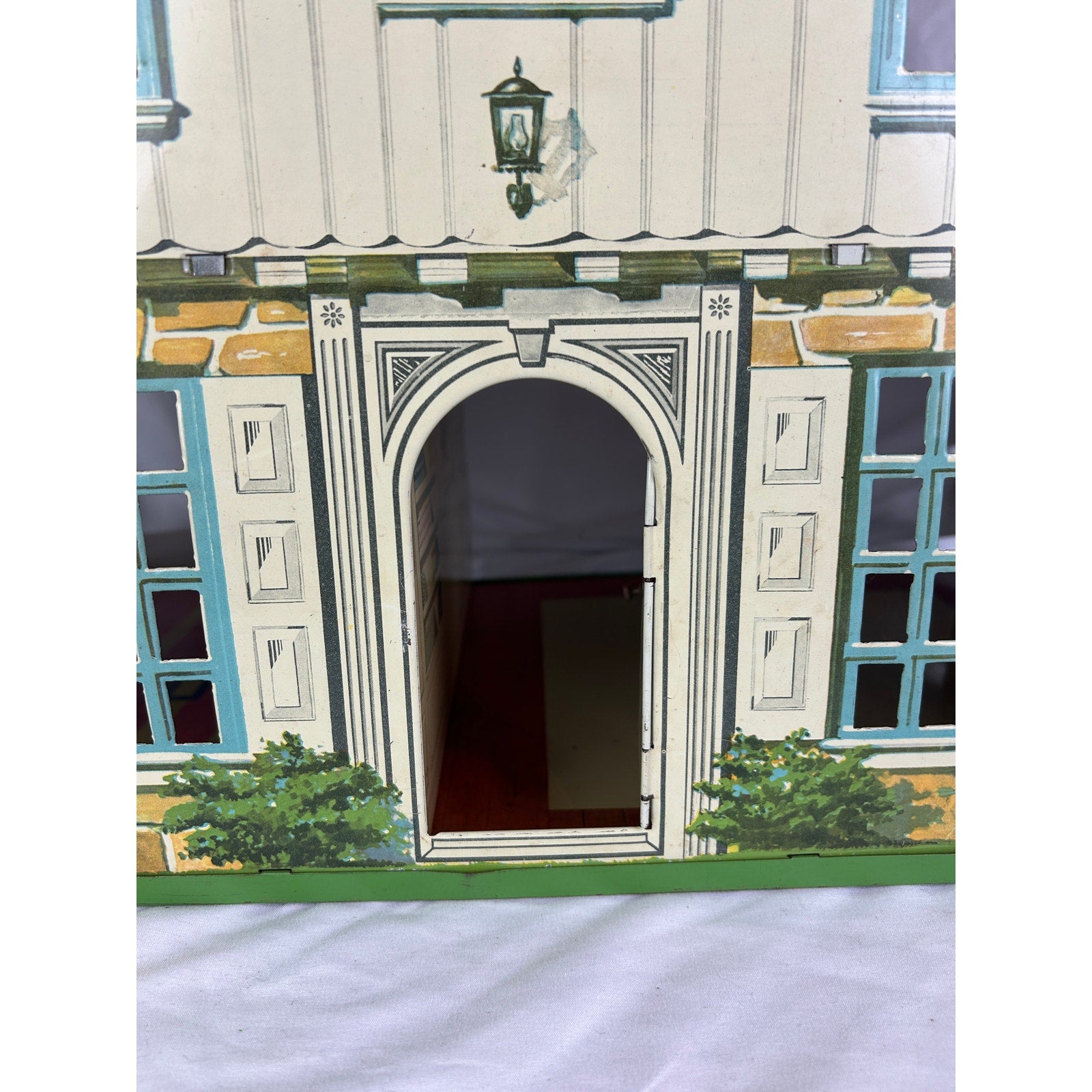 Playsteel Bucks County Colonial Tin Litho Dollhouse 1948 Vintage