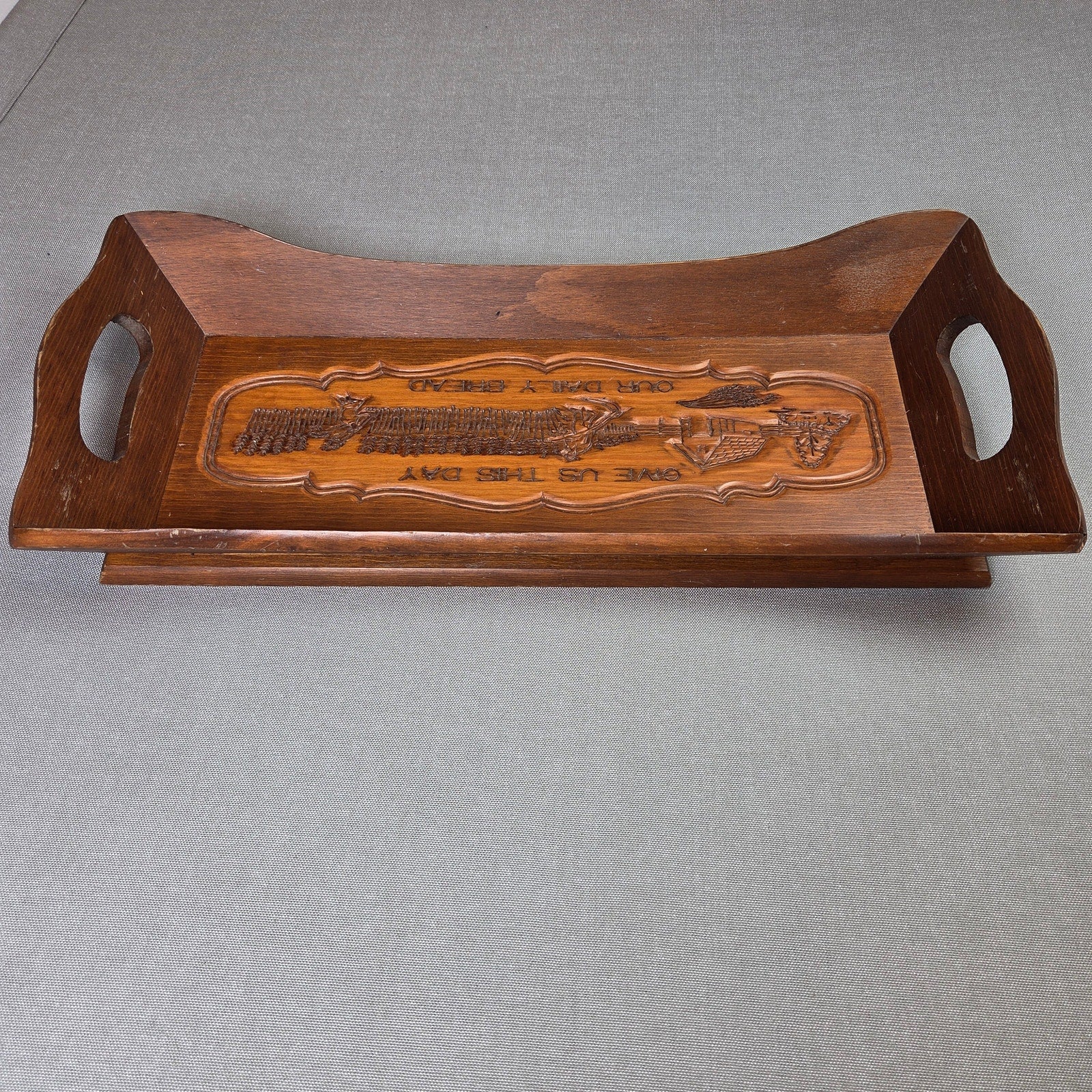 Vintage Wooden Bread Basket Tray Give Us This Day Our Daily Bread 18in