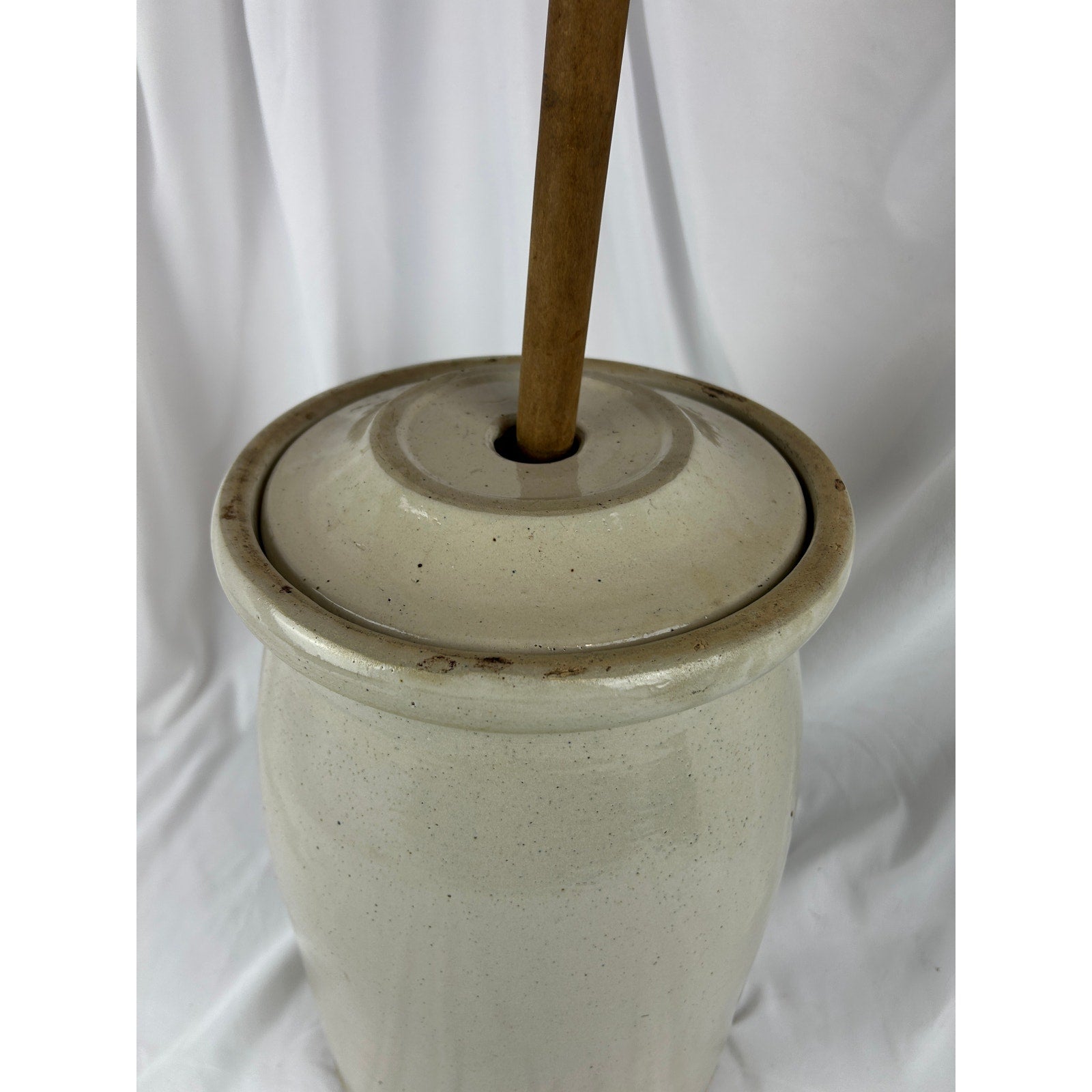 Antique Red Wing 3 Gallon Stoneware Butter Churn Crock w Lid & Wooden Dasher