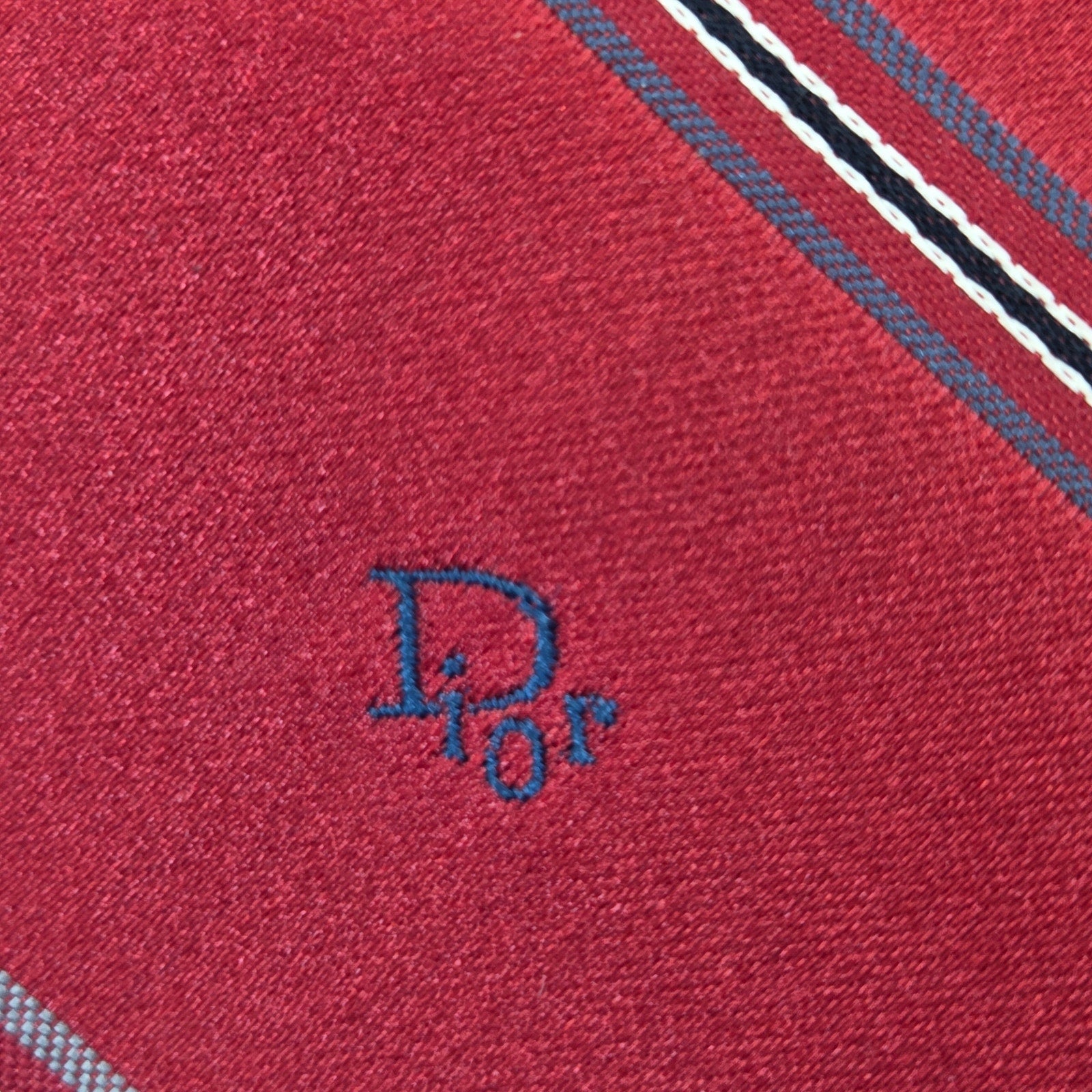 Christian Dior Vintage Red Striped Necktie USA Italy 57.5in Designer Tie