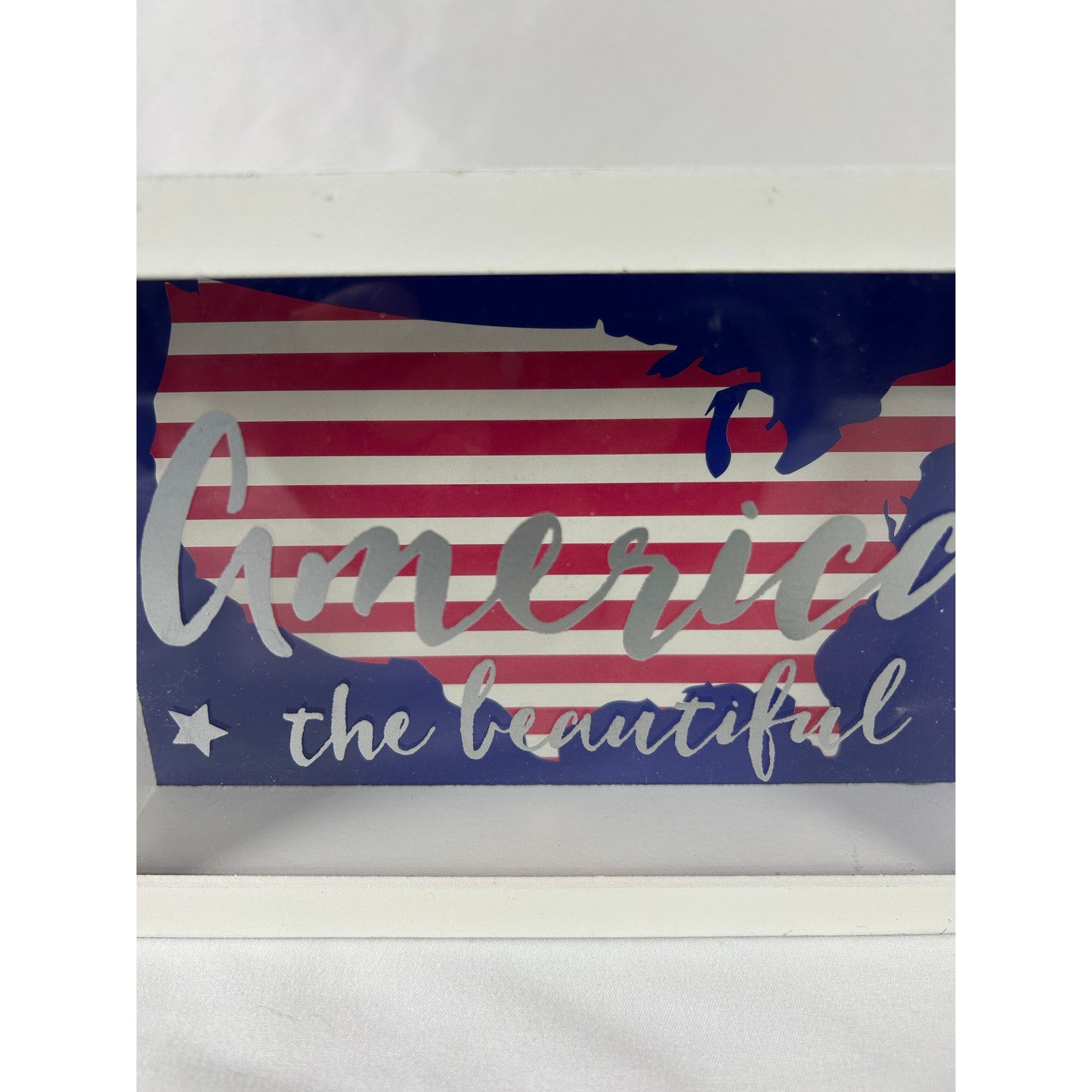 America The Beautiful Shadow Box Patriotic USA Flag Wood Sign Decor