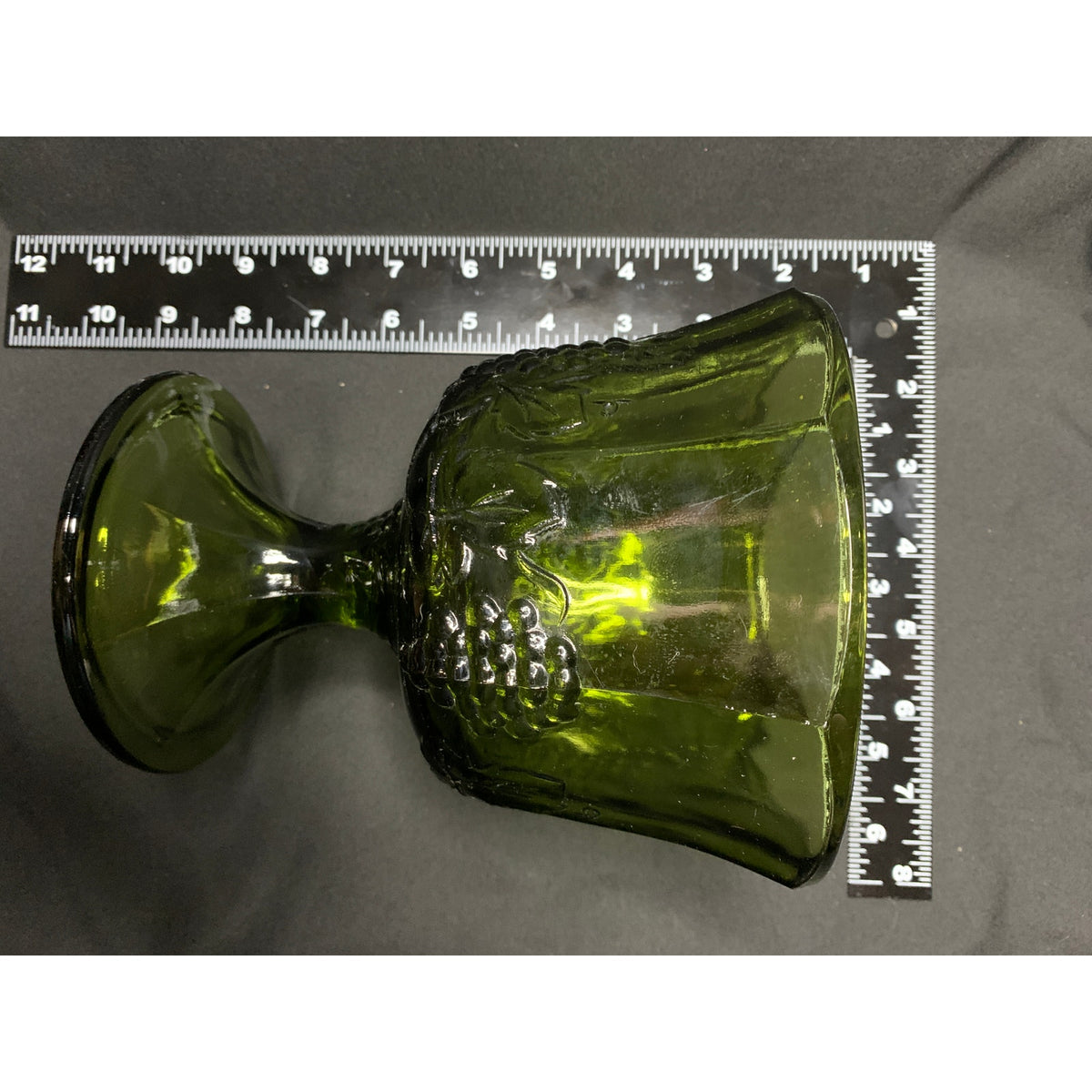 Vintage Indiana Glass Harvest Grape Olive Green Footed Sherbet Bowls Set 2