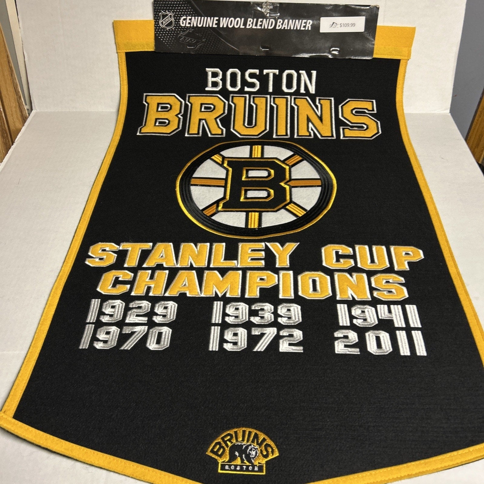 Boston Bruins Wool Blend NHL Champion Banner, 24" x 36"