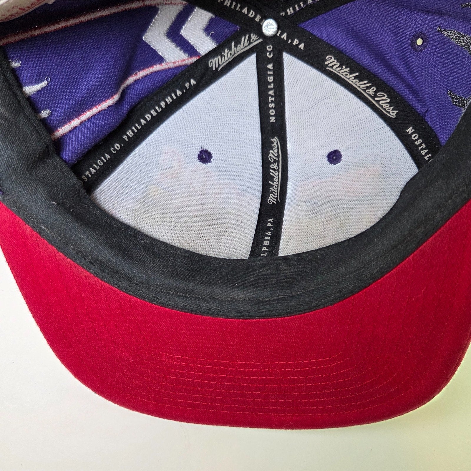 Toronto Raptors Mitchell & Ness Snapback Hat Purple Red Script Dinosaur Logo NBA
