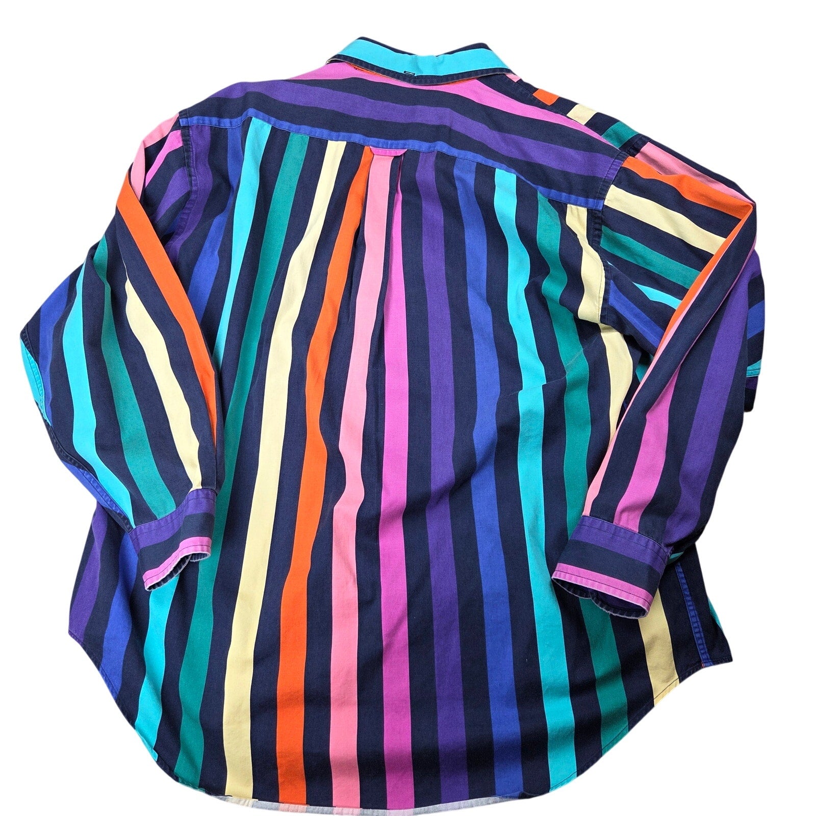 Norsport Mens L Multicolor Striped Button Down Shirt Cotton Malaysia Retro