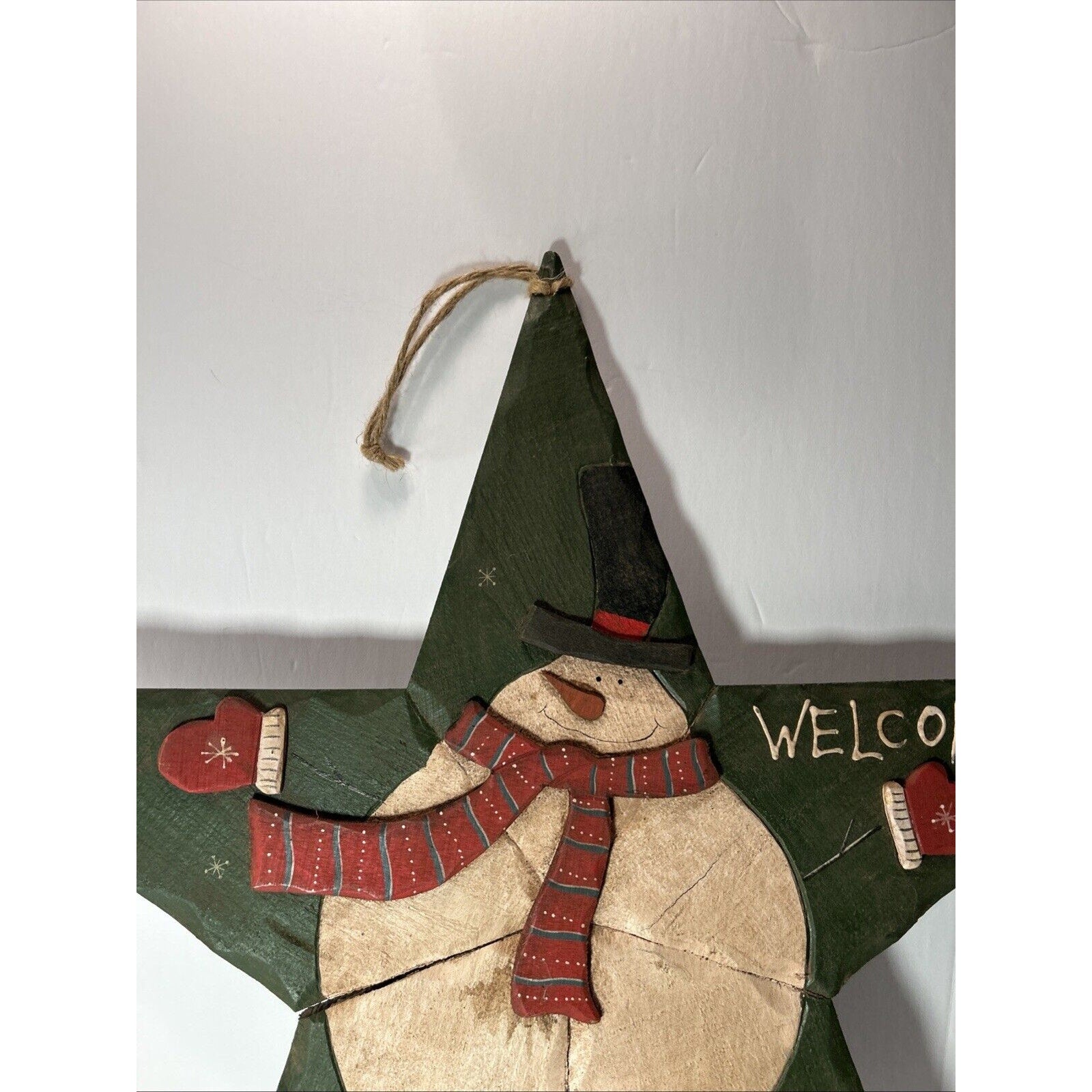 Hanging Wooden Snowman Welcome Sign 21" x 22"