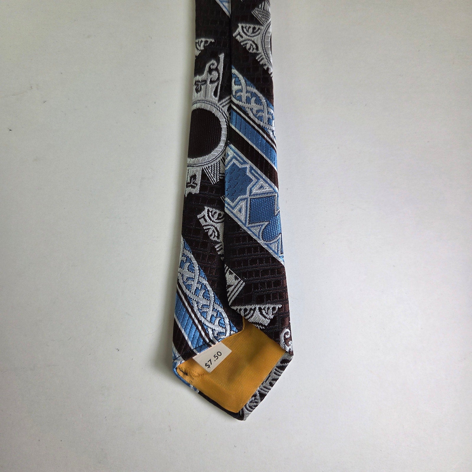 Oscar de la Renta Brown Blue Geometric Tie 4" Wide Vintage Polyester