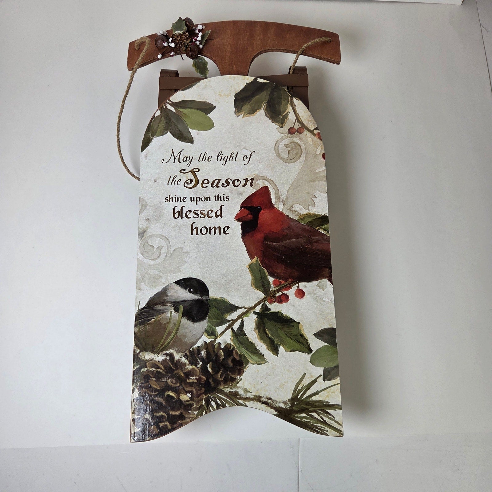 Christmas Wooden Sled Wall Decor Cardinals Blessed Home Sign
