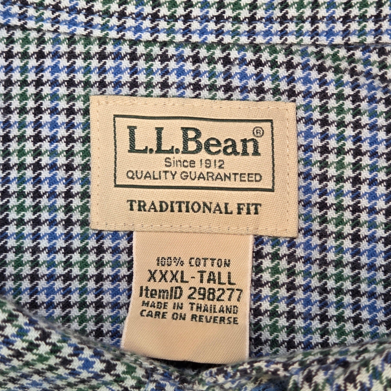 LL Bean XXXL Tall Traditional Fit Cotton Button Down Shirt Blue Check