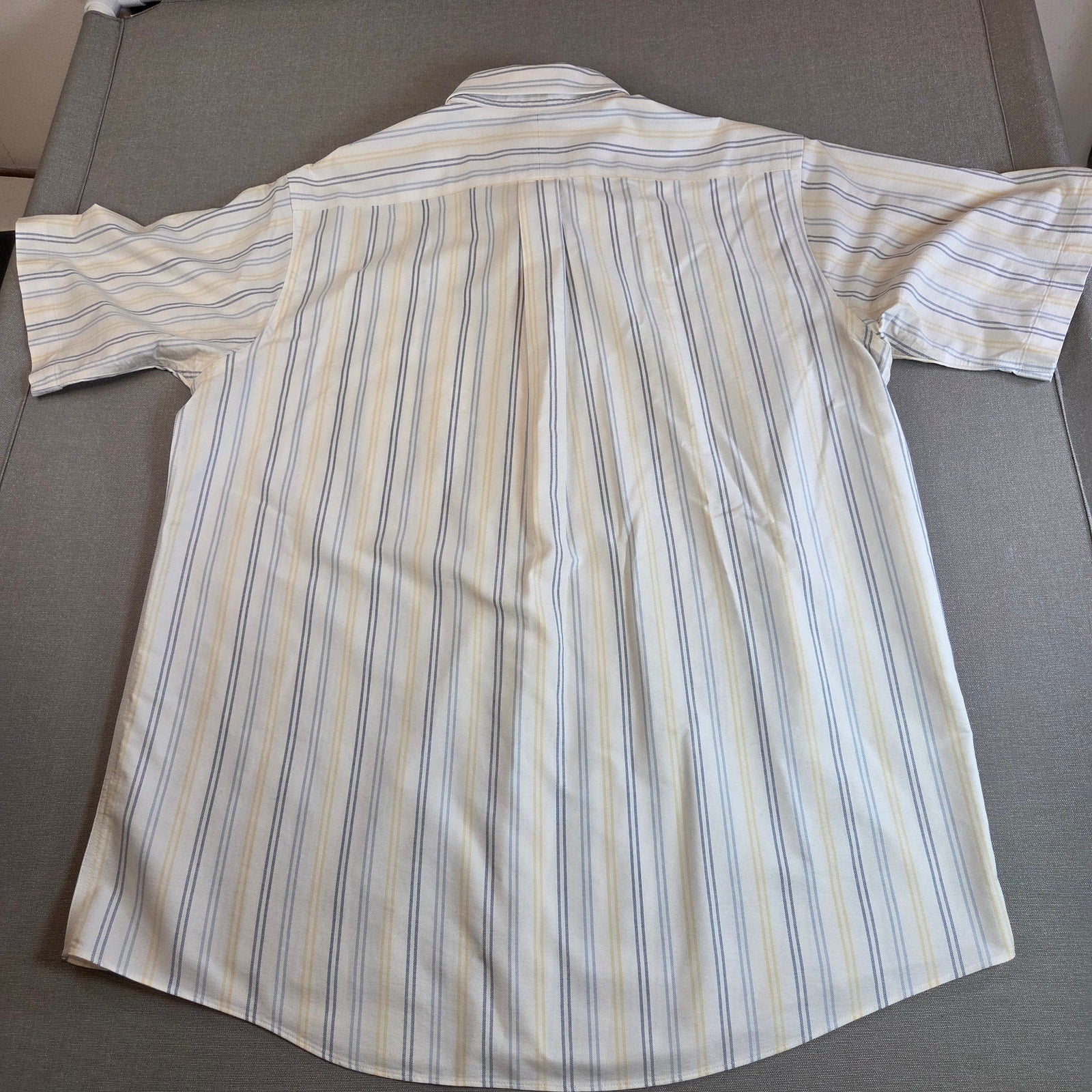 LL Bean Wrinkle Resistant Striped Short Sleeve Shirt 16.5 Reg Cotton