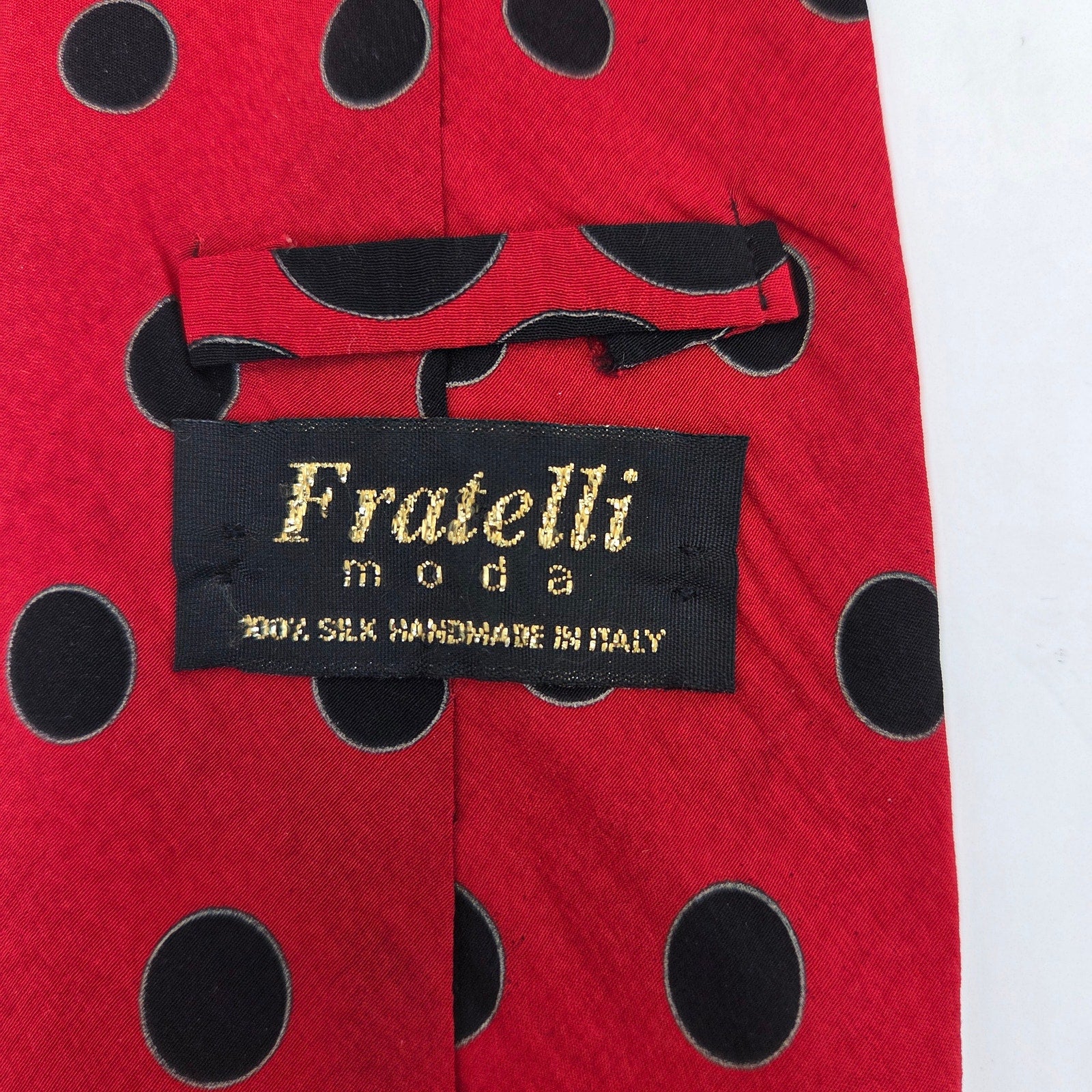 Fratelli Moda Silk Tie Red Black Polka Dot 4" Handmade Italy