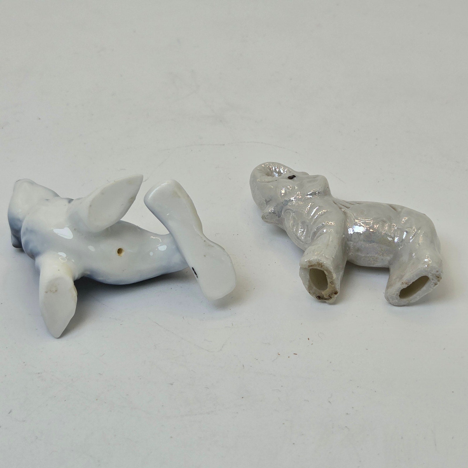 Miniature Ceramic Seal & Elephant Figurines Pair Unmarked Glazed Decor
