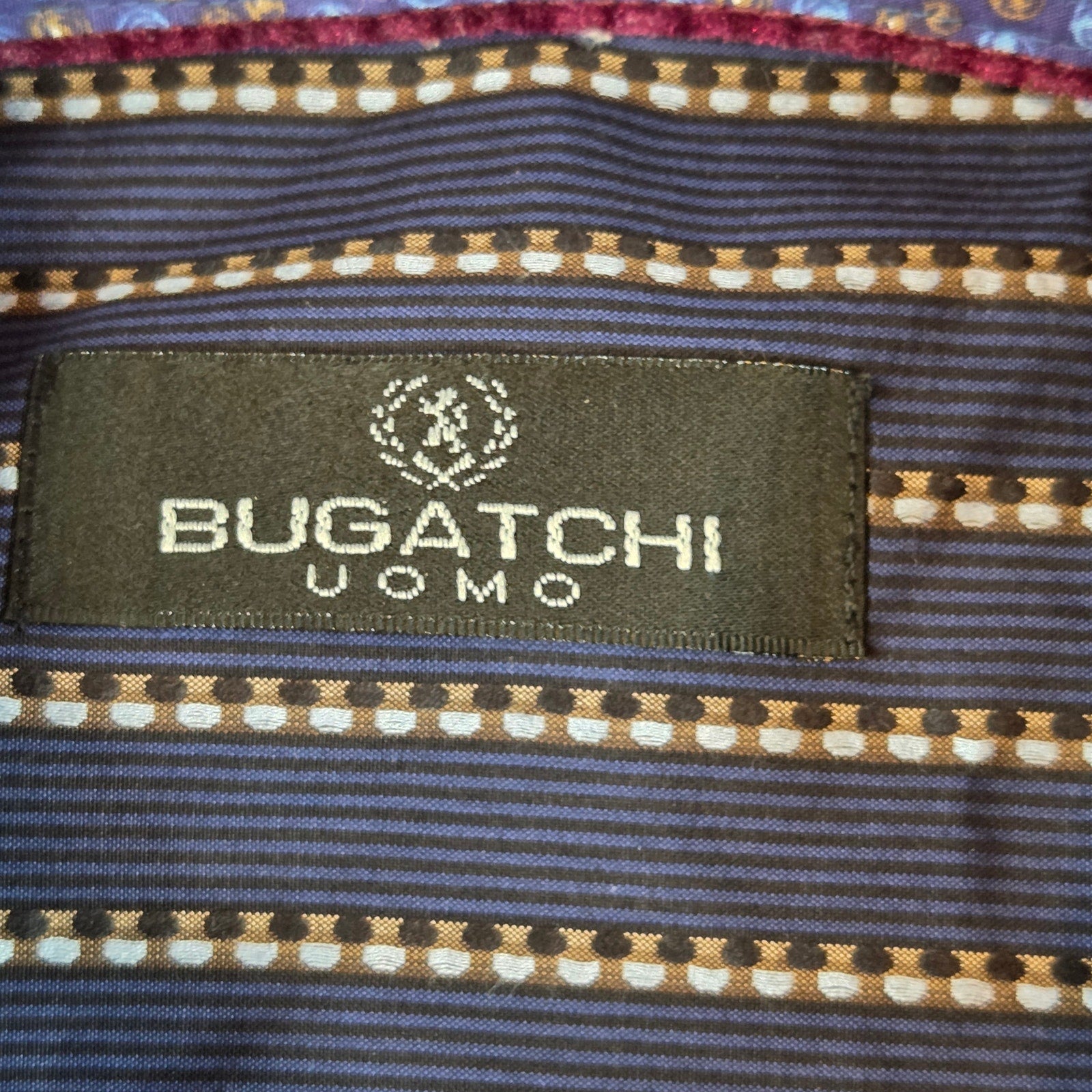Bugatchi Uomo XL Stripe Button Down Shirt Blue Contrast Cuff Cotton Dress