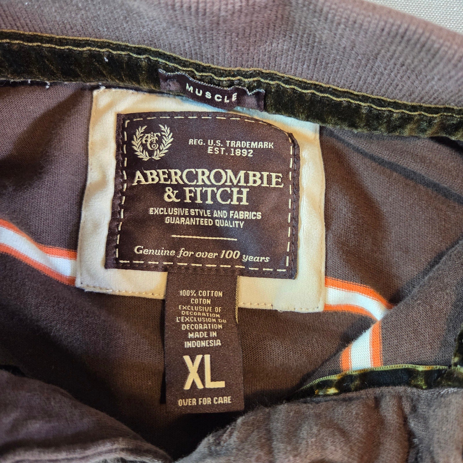 Abercrombie & Fitch Brown Striped Long Sleeve Polo Shirt XL Muscle Fit