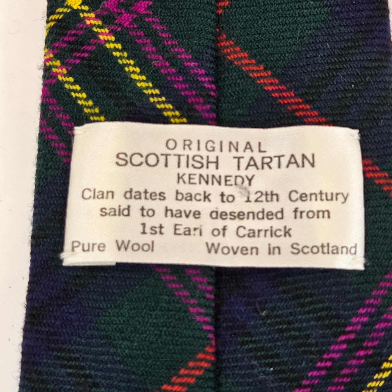 Original Scottish Kennedy Clan Tartan Pure Wool Tie Woven in Scotland 3"x57"