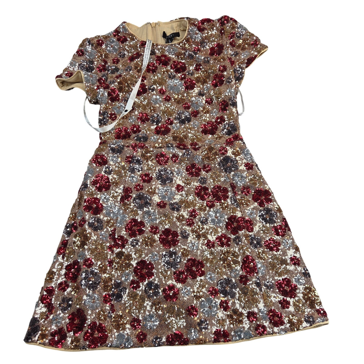 Club L London Eira Red Floral Sequin Short Sleeve A-Line Mini Dress US 6 NWT
