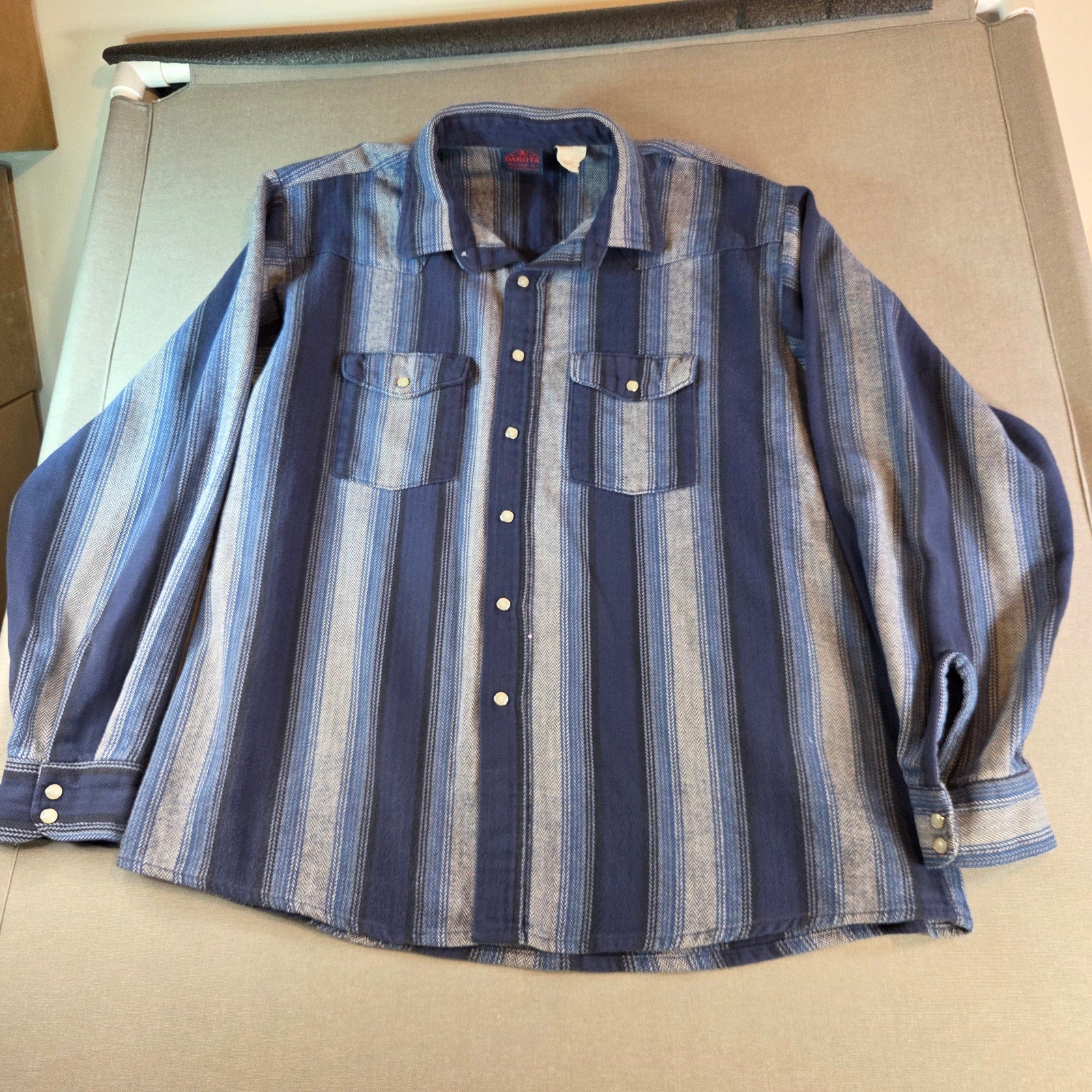 Dakota Tallman Western Pearl Snap Shirt XL Blue Stripe