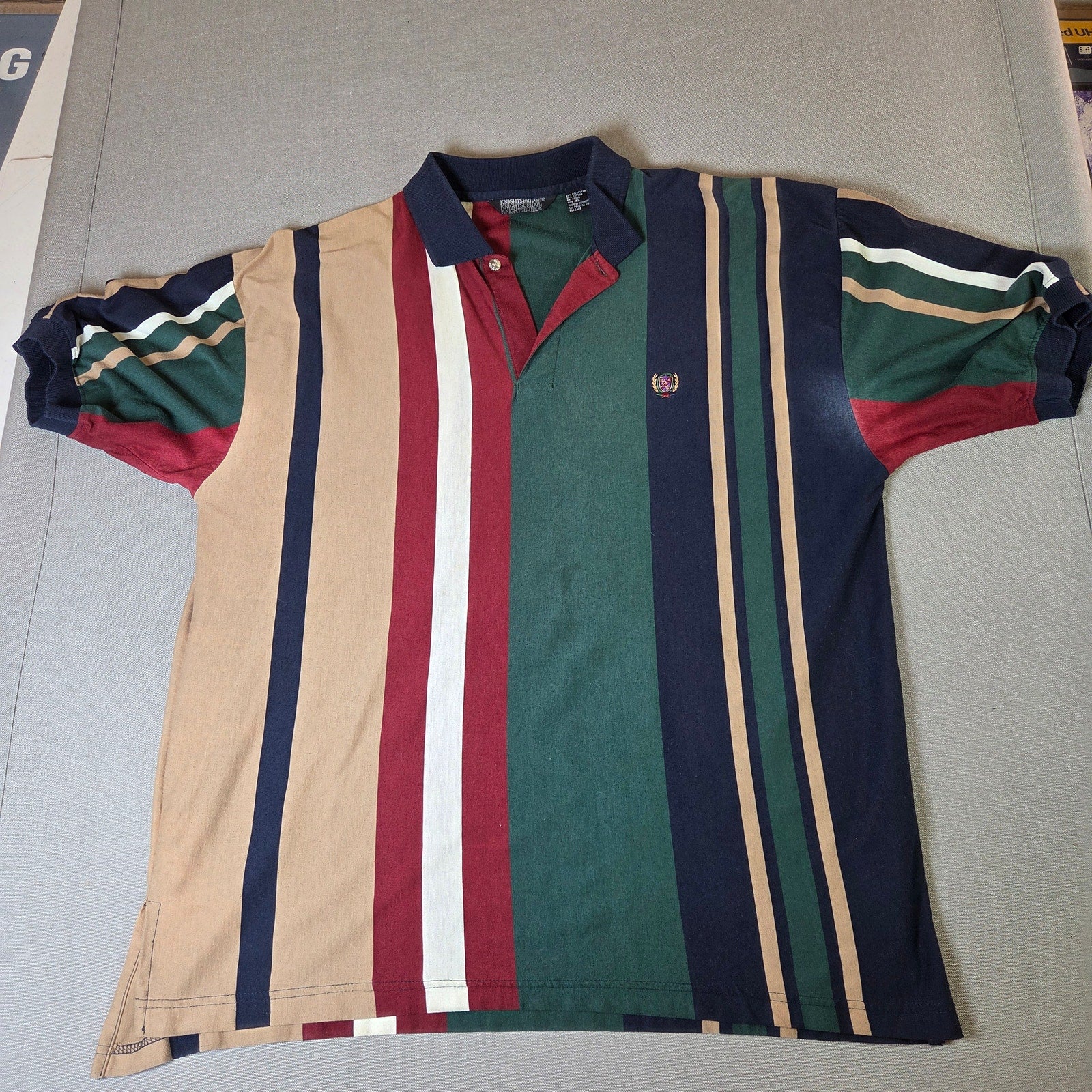 Knightsbridge Striped Polo Shirt XL Embroidered Crest Short Sleeve