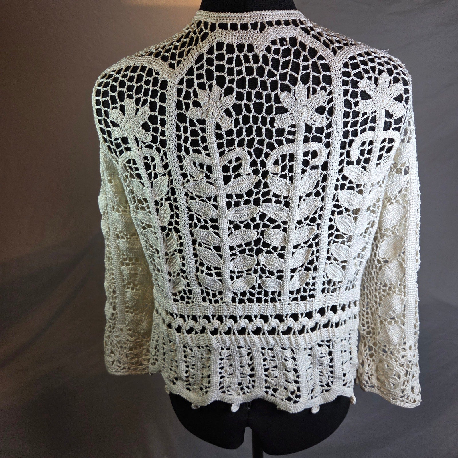 Unbranded Crochet Lace Cardigan Open Knit Floral Button Front Sweater
