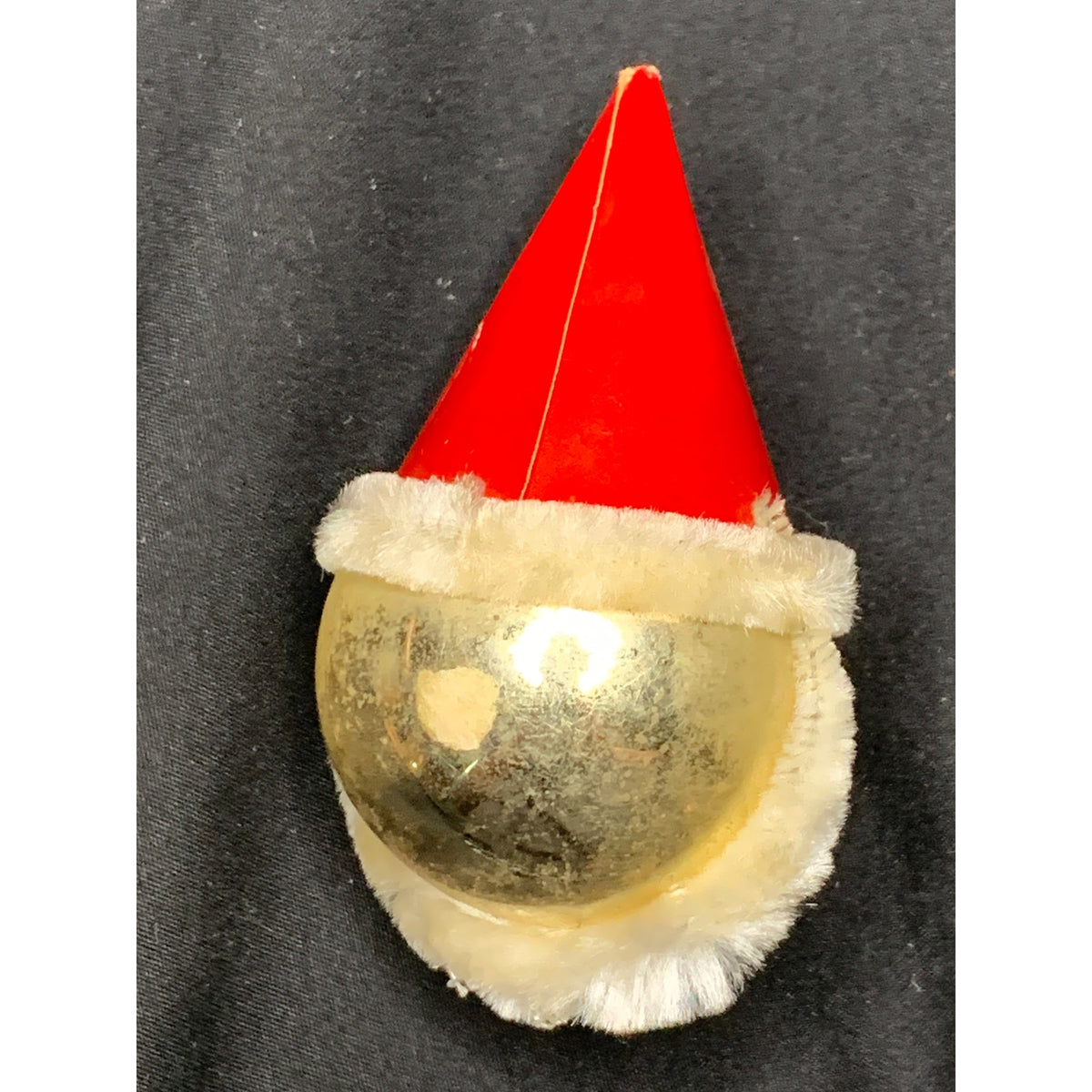 Vintage Mercury Glass Santa Ornament Chenille Red Cone Hat MCM