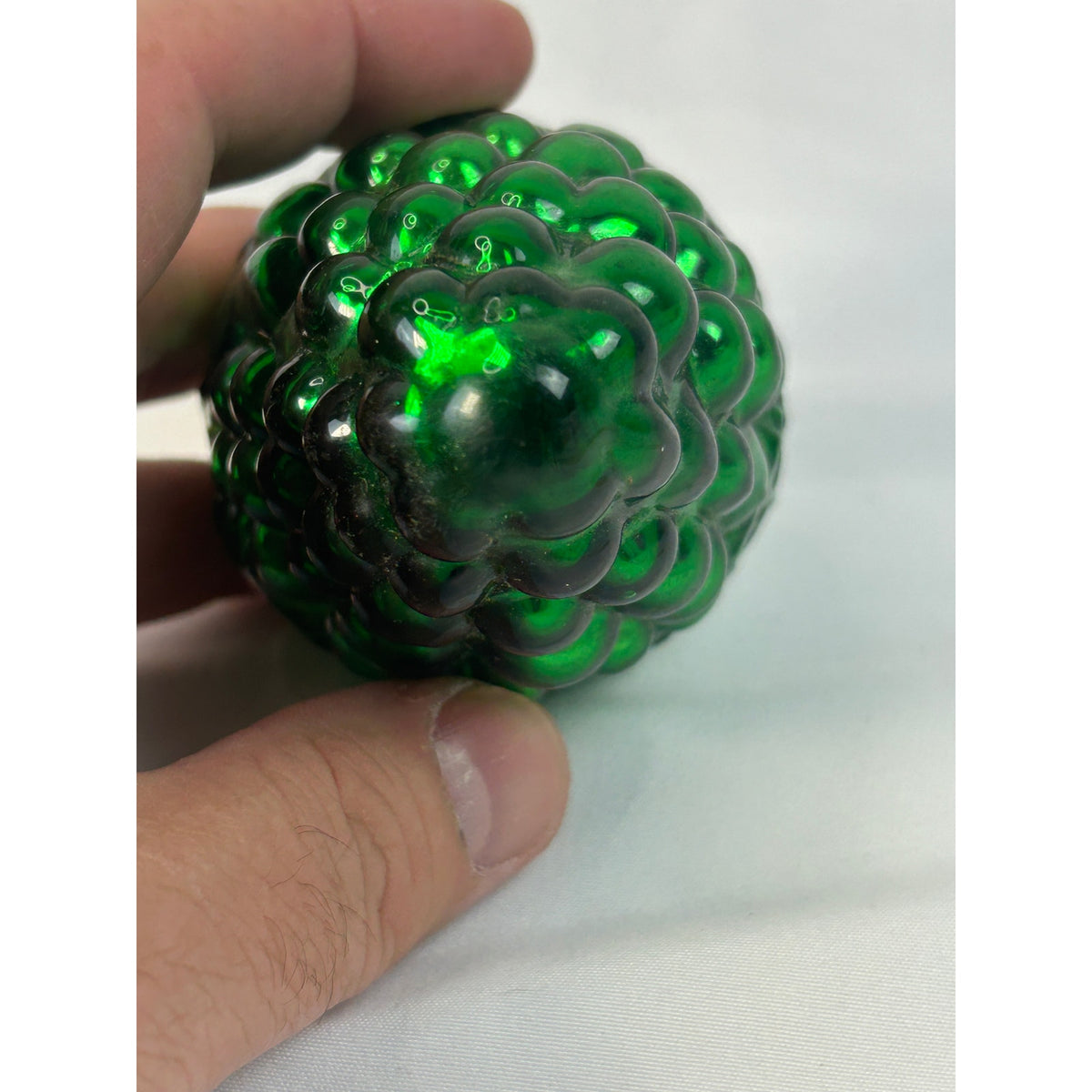 Antique 1800s German Kugel Green Grape Cluster Glass Christmas Ornament 4"