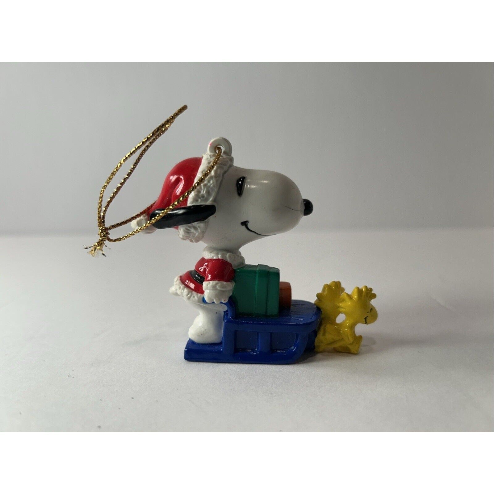 Santa Snoopy Ornament Sled Pulled By Woodstock & friends Peanuts - Loose