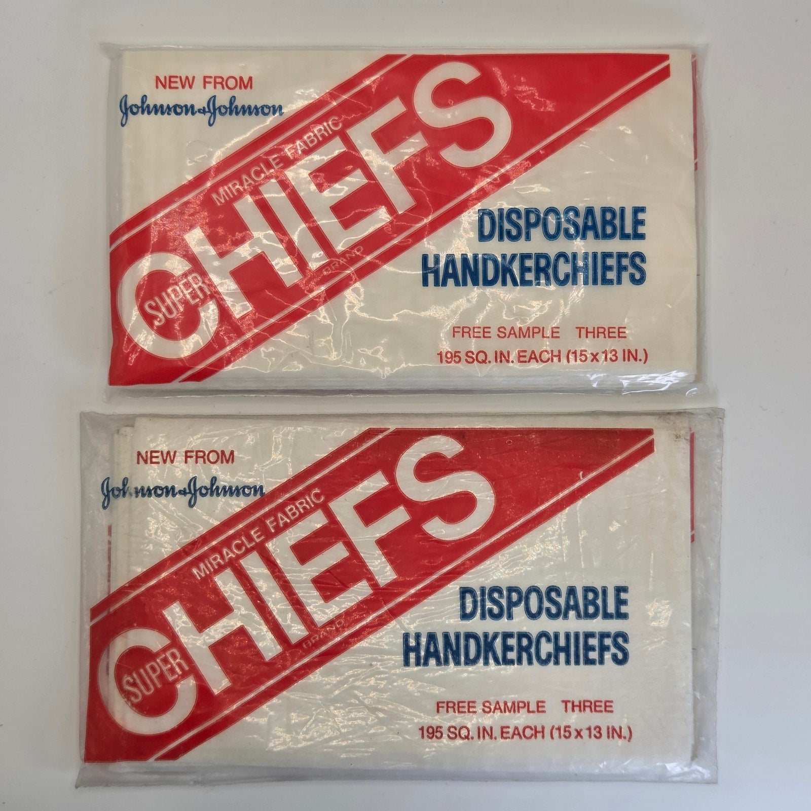 Vintage Chiefs Disposable Handkerchiefs Lot of 2 Johnson & Johnson NOS USA