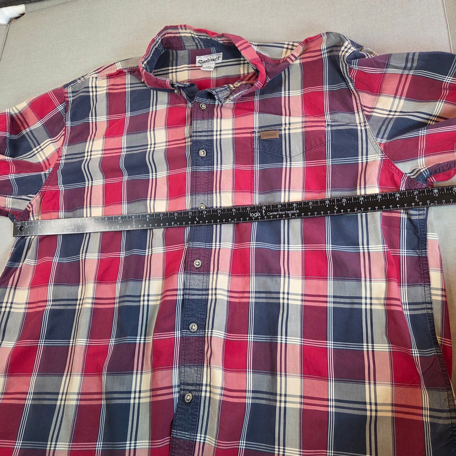 Carhartt Plaid Button Shirt 3XL Cotton Long Sleeve Workwear Tear Flaw