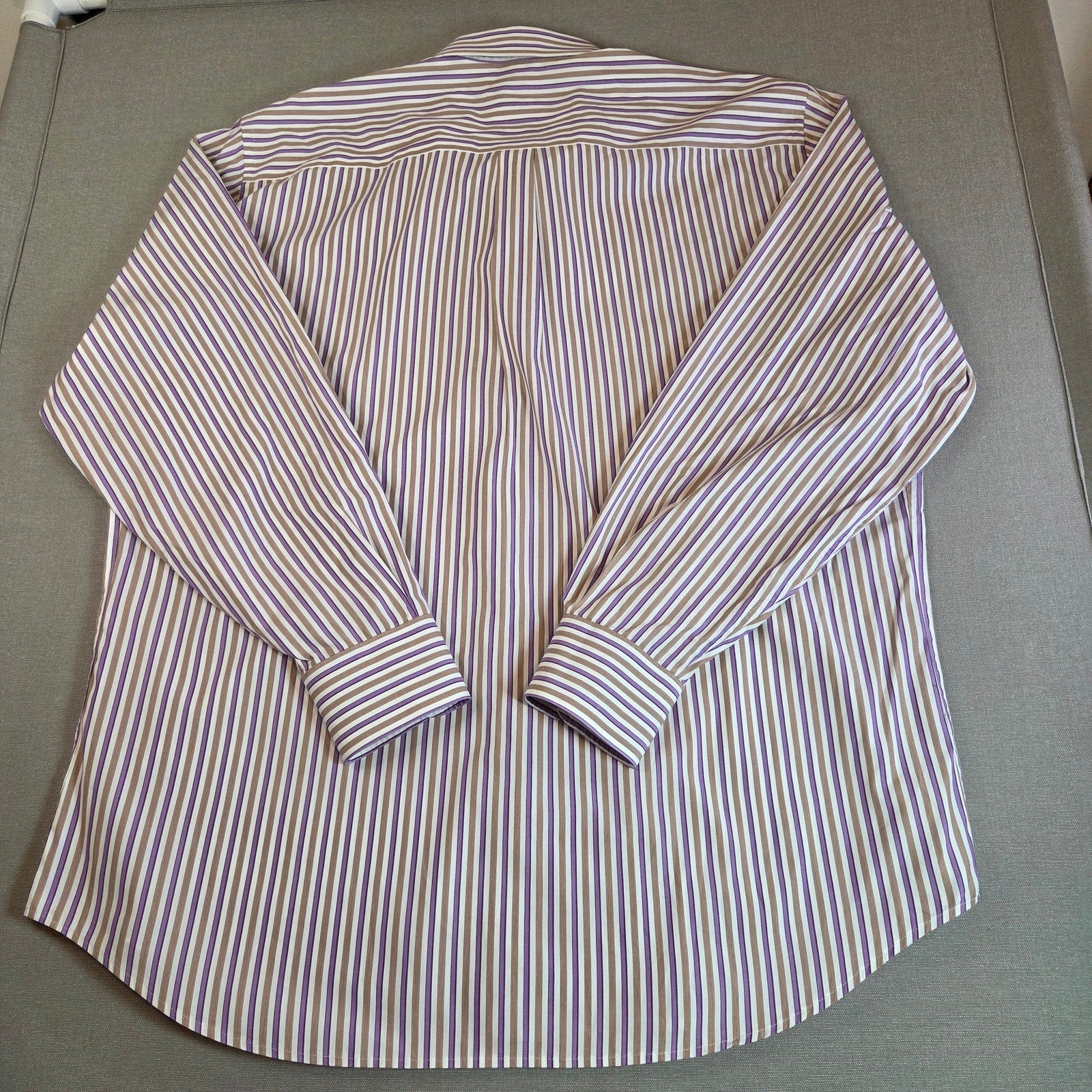 Peter Millar XL Stripe Button Down Shirt Purple Brown Cotton Long Sleeve